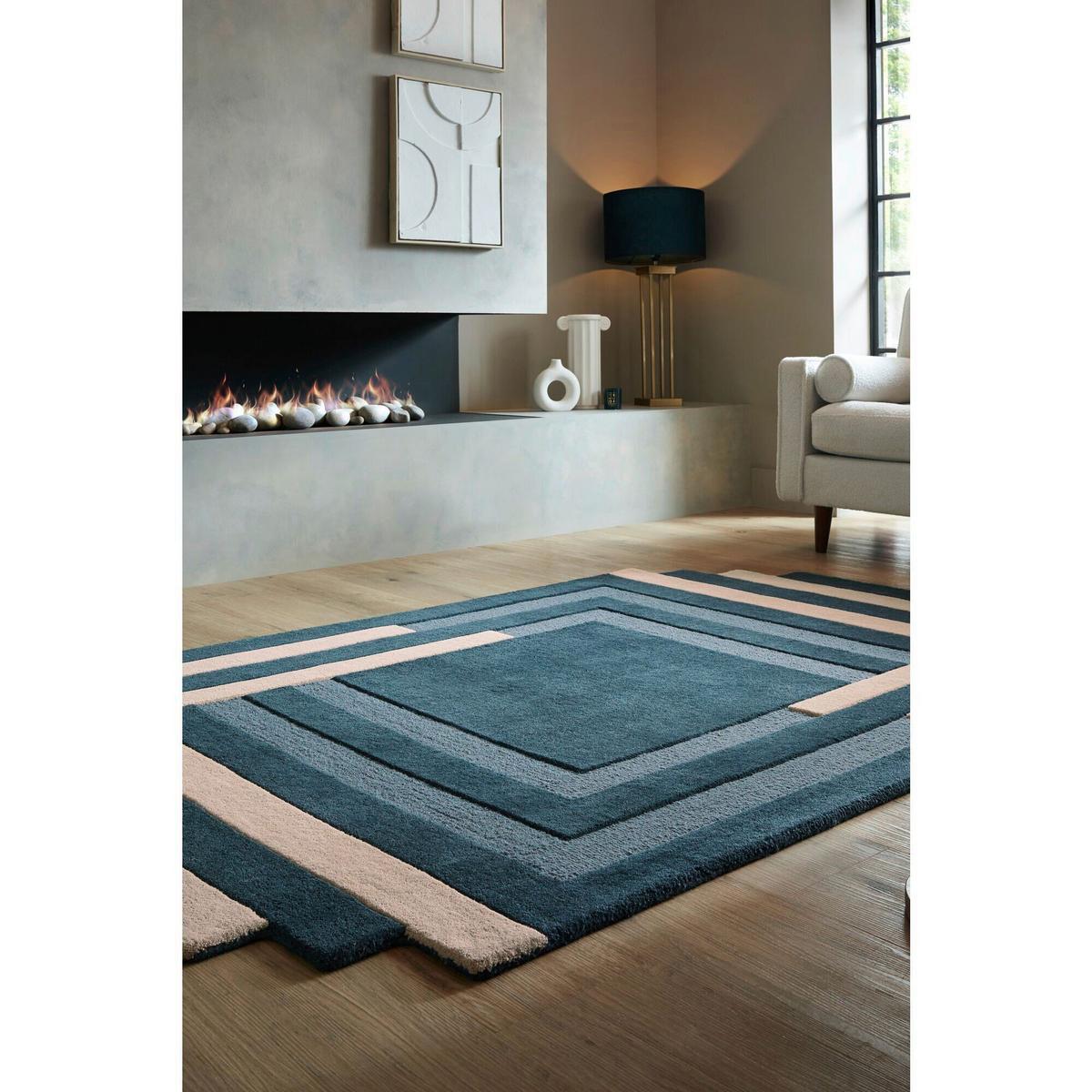 Wollteppich Labyrinth - Blau, Trend, Textil (120/180cm)