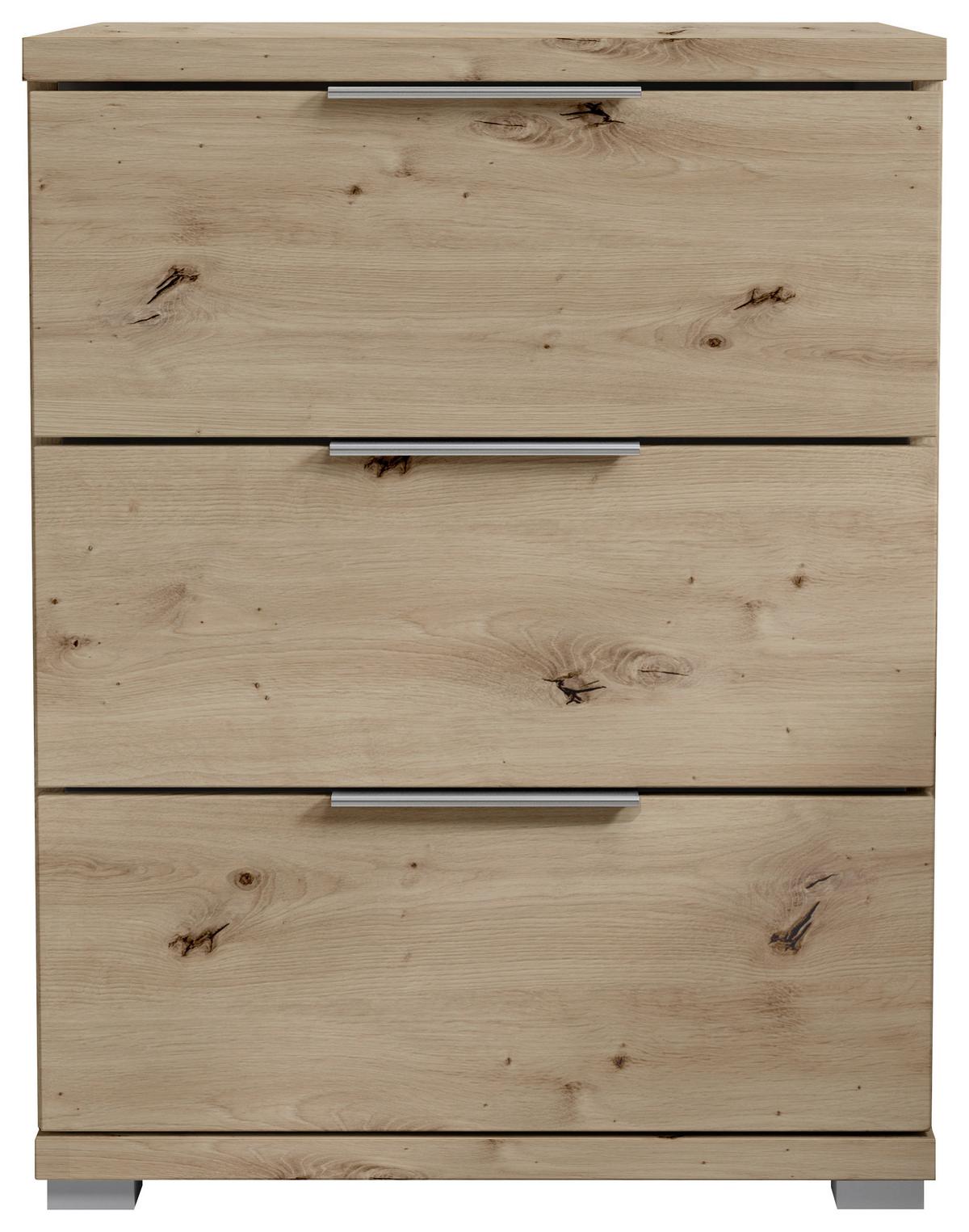 Nachtkästchen Smilla 3l E - Alufarben/Eiche Artisan, KONVENTIONELL, Holzwerkstoff (46/61/42cm)
