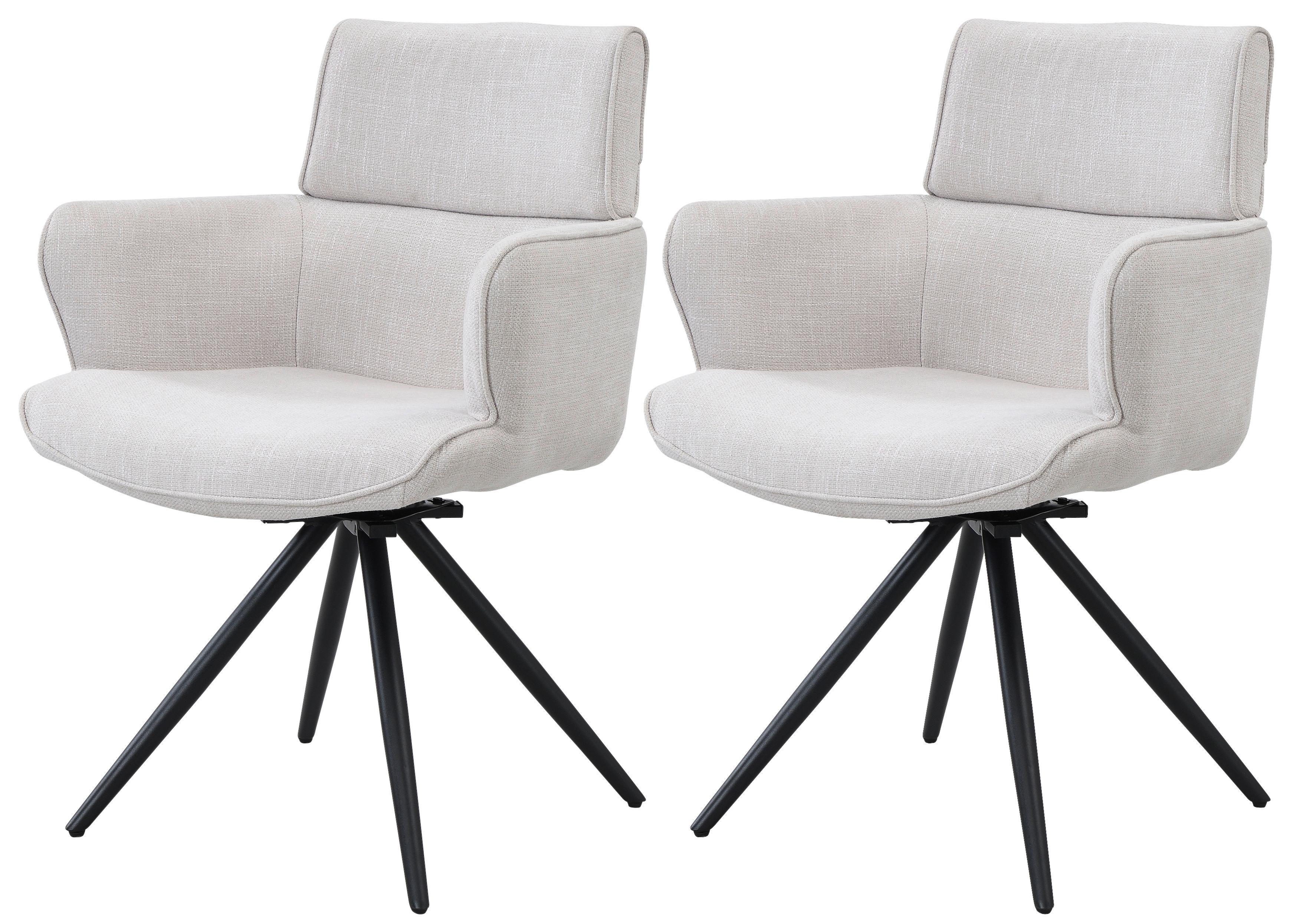 Armlehnstuhl-Set Elis Webstoff Beige, B: 62 cm - Beige/Schwarz, KONVENTIONELL, Textil/Metall (62/89/62cm) - Livetastic