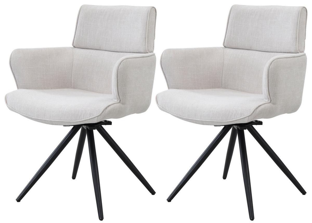 Armlehnstuhl-set Elis Webstoff Beige, B: 62 Cm - Beige/Schwarz, KONVENTIONELL, Textil/Metall (62/89/62cm) - Livetastic