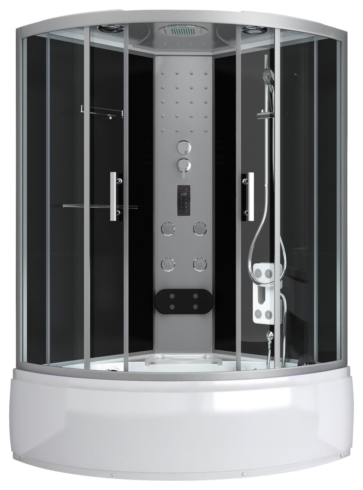 Dampfdusche Cuba Schwarz mit Radio, Ventilator, Ablage - Schwarz/Weiß, Basics, Glas (130/130/229cm) - Sanotechnik