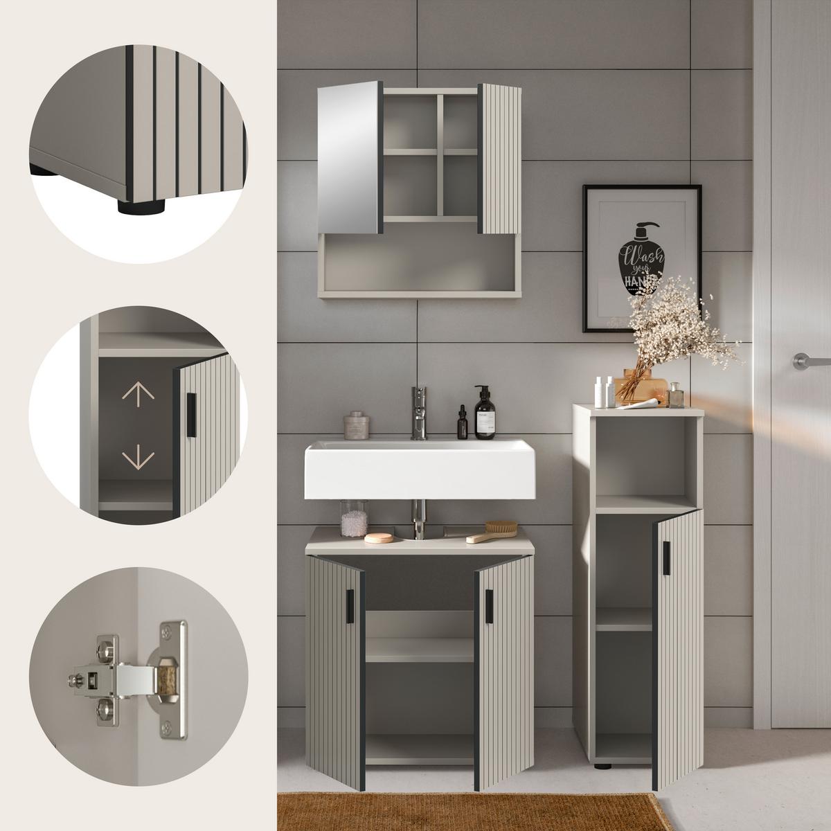 Badezimmer Mone Kaschmir/Schwarz B: 90cm - Kaschmir/Schwarz, Trend, Glas/Holzwerkstoff (90cm) - MID.YOU