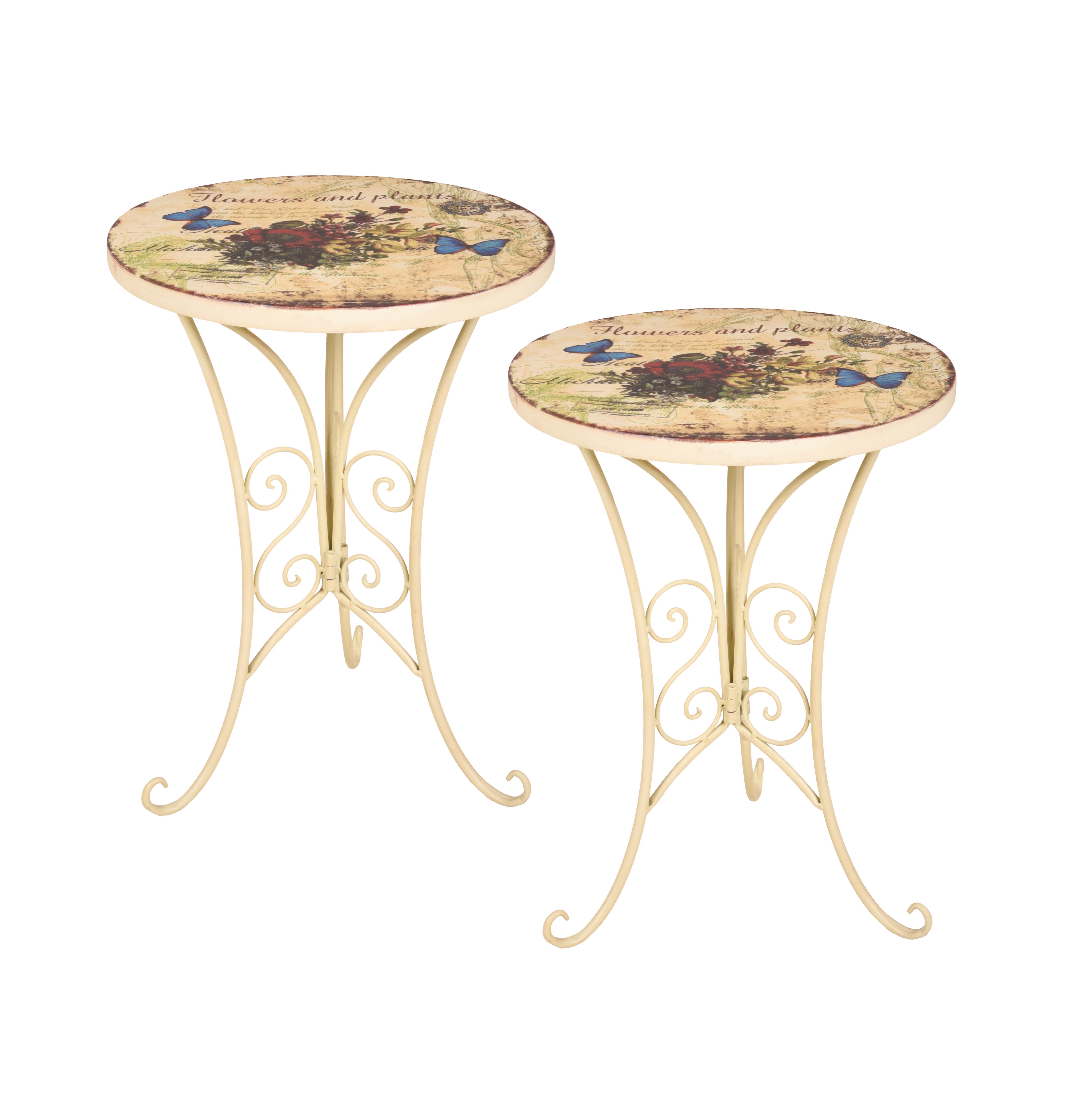 Gartenbeistelltisch Floral - Beige, Basics, Metall (38/53/38cm) - Gardenson