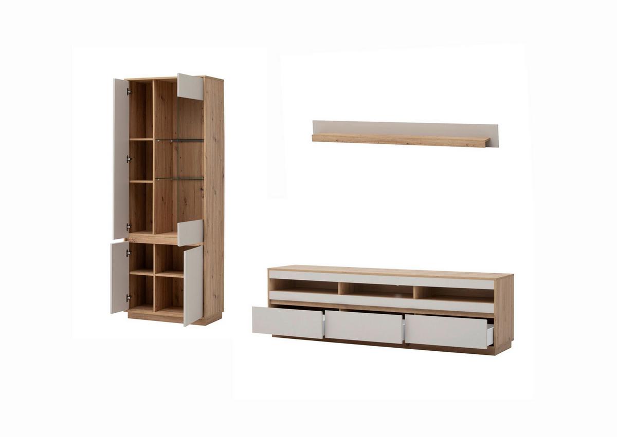 Wohnwand Sonora Eiche Artisan B: 292cm - Kaschmir/Eiche Artisan, Design, Glas/Holzwerkstoff (292/205/40cm) - MID.YOU