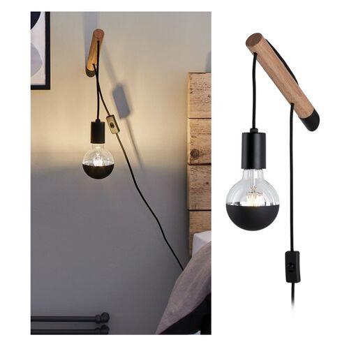 Wandleuchte Kian 1-Flammig dimmbar und Lichtschalter - Schwarz, LIFESTYLE, Holz/Metall (4,5/18,0cm) - Paulmann