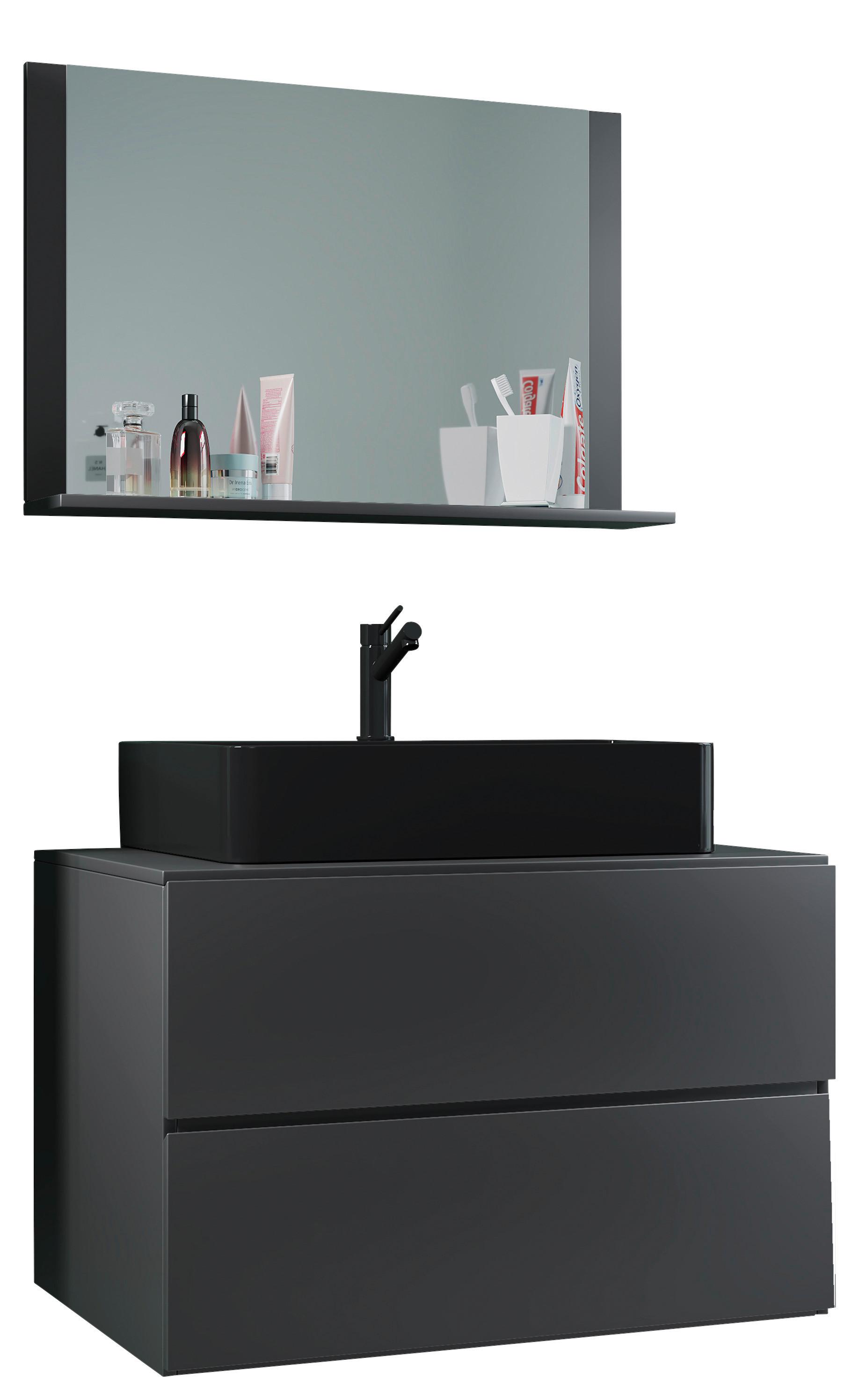 Badezimmer Lendas Bl M - Anthrazit/Schwarz, MODERN, Glas/Keramik (81cm) - MID.YOU