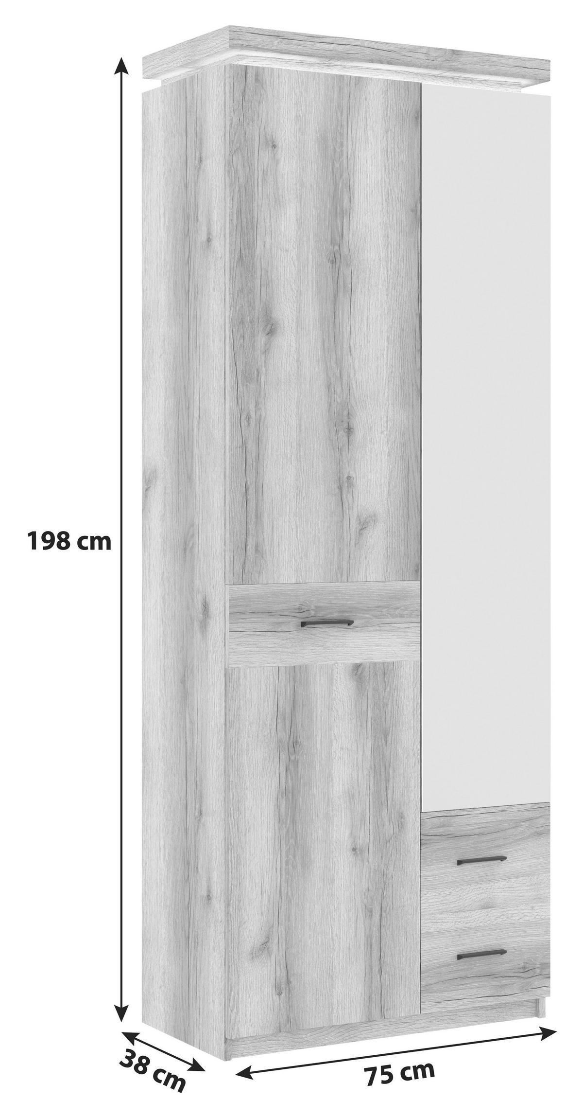 Skříň do předsíně VANCOUVER - barvy dubu/antracitová, Moderní, kov/kompozitní dřevo (75/198/38cm)