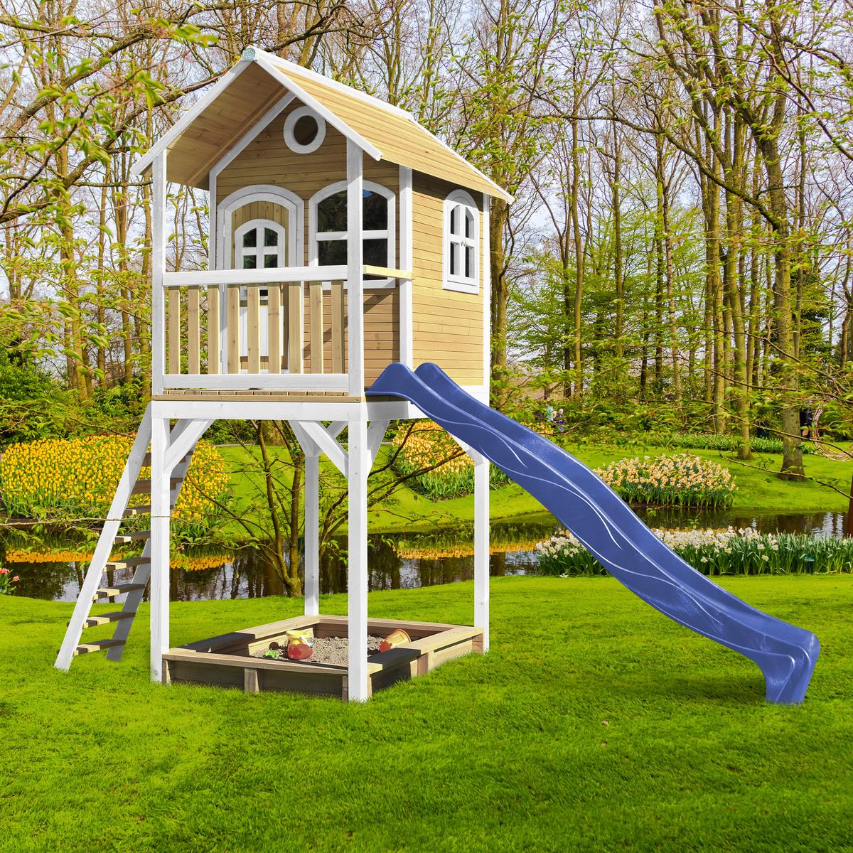Spielhaus Romy Blau/braun/weiß B: 420 Cm - Blau/Braun, KONVENTIONELL, Holz/Kunststoff (420/320/191cm) - Ambia Garden