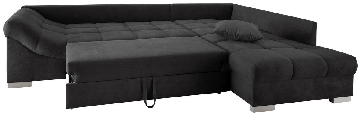 Eckschlafsofa Alvito Schwarz S: 298/202 Cm - Silberfarben/Schwarz, Design, Textil (298/202cm) - MID.YOU