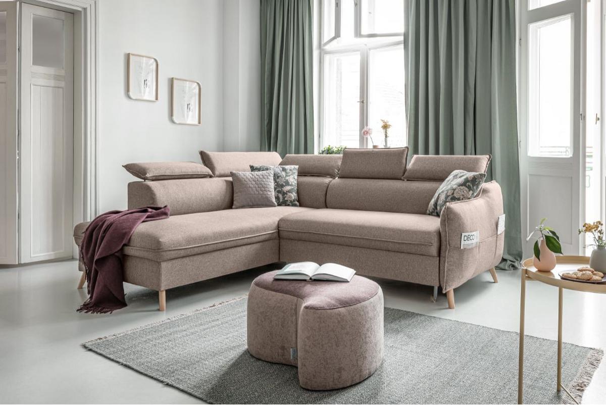 Rozkladacia sedačka Simone, ľavé prevedenie - prírodná farba/béžová, Modern, drevo/textil (253/82/95/208cm)