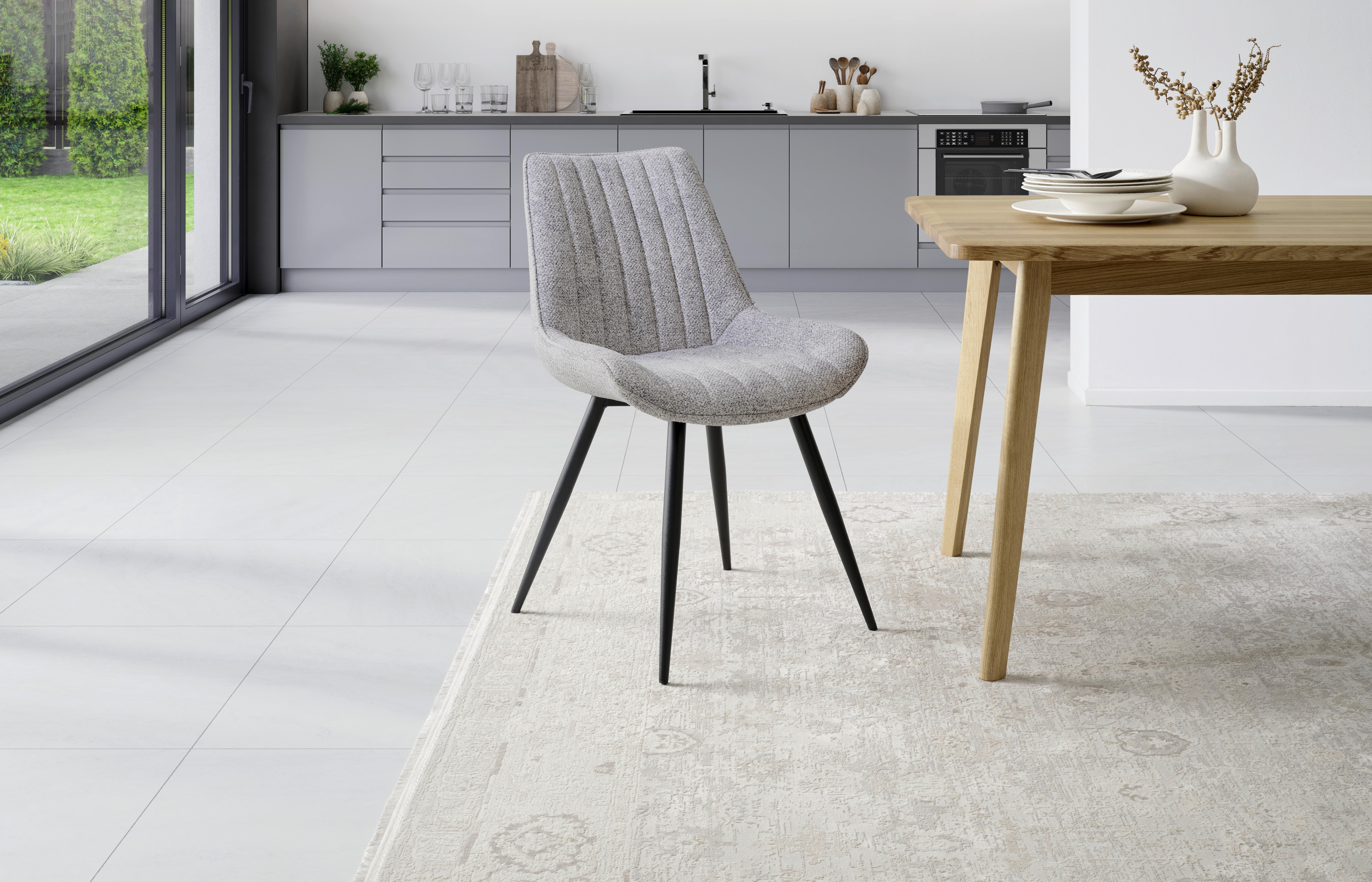 Vierfußstuhl Nikita Leinenoptik Beige, B: 54 cm - Beige/Schwarz, KONVENTIONELL, Holz/Textil (54/88/61,5cm) - MID.YOU