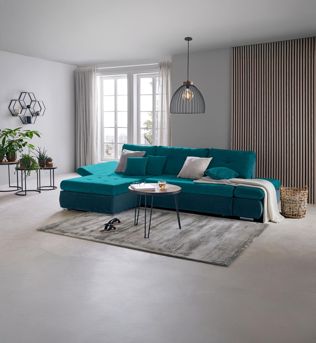 Rohová sedačka ENRICO, oboustranná, petrolejová - petrolej/černá, Konvenční, kov/textil (303/88/185cm) - Based