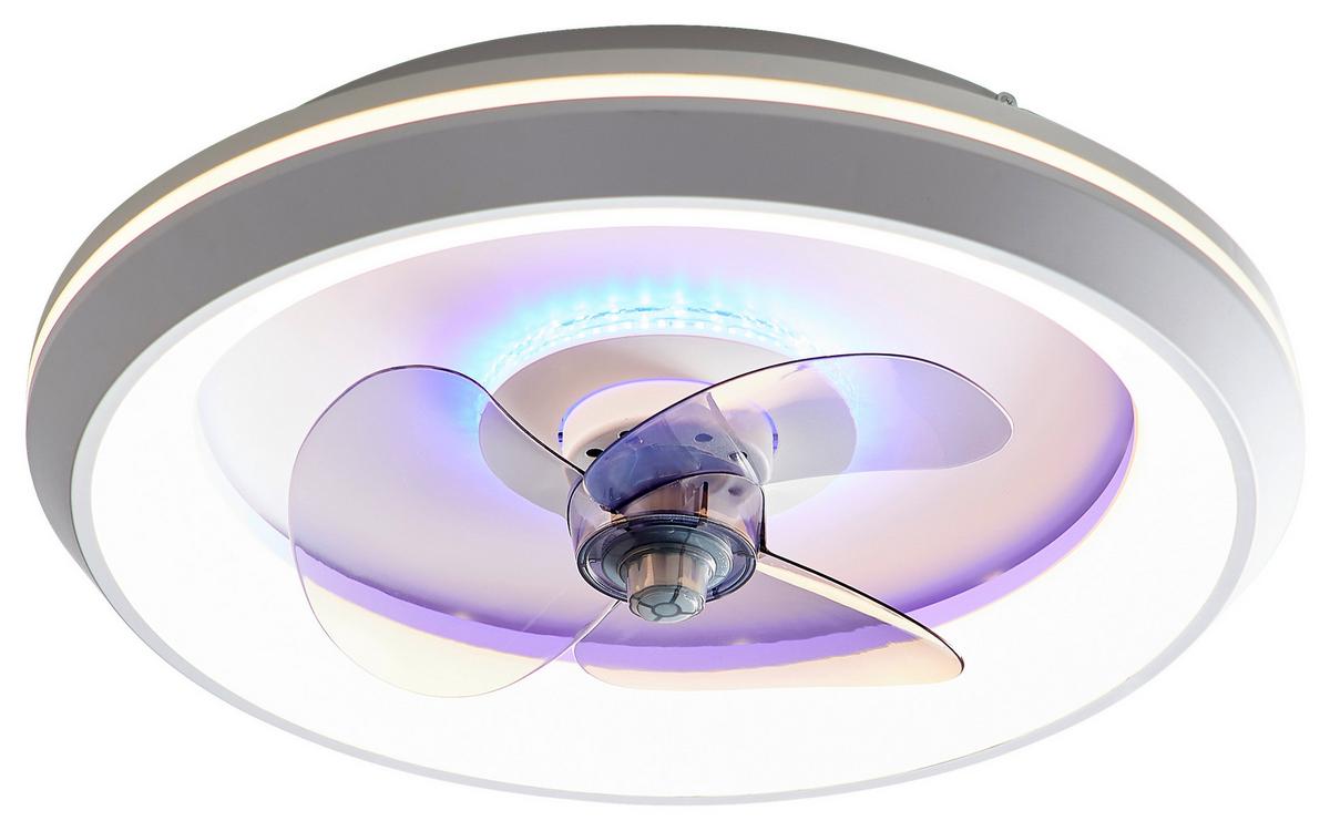 Deckenventilator Opal/weiß Led-Leuchte Fernbedienung - Opal/Weiß, Basics, Kunststoff/Metall (45/13cm) - Globo