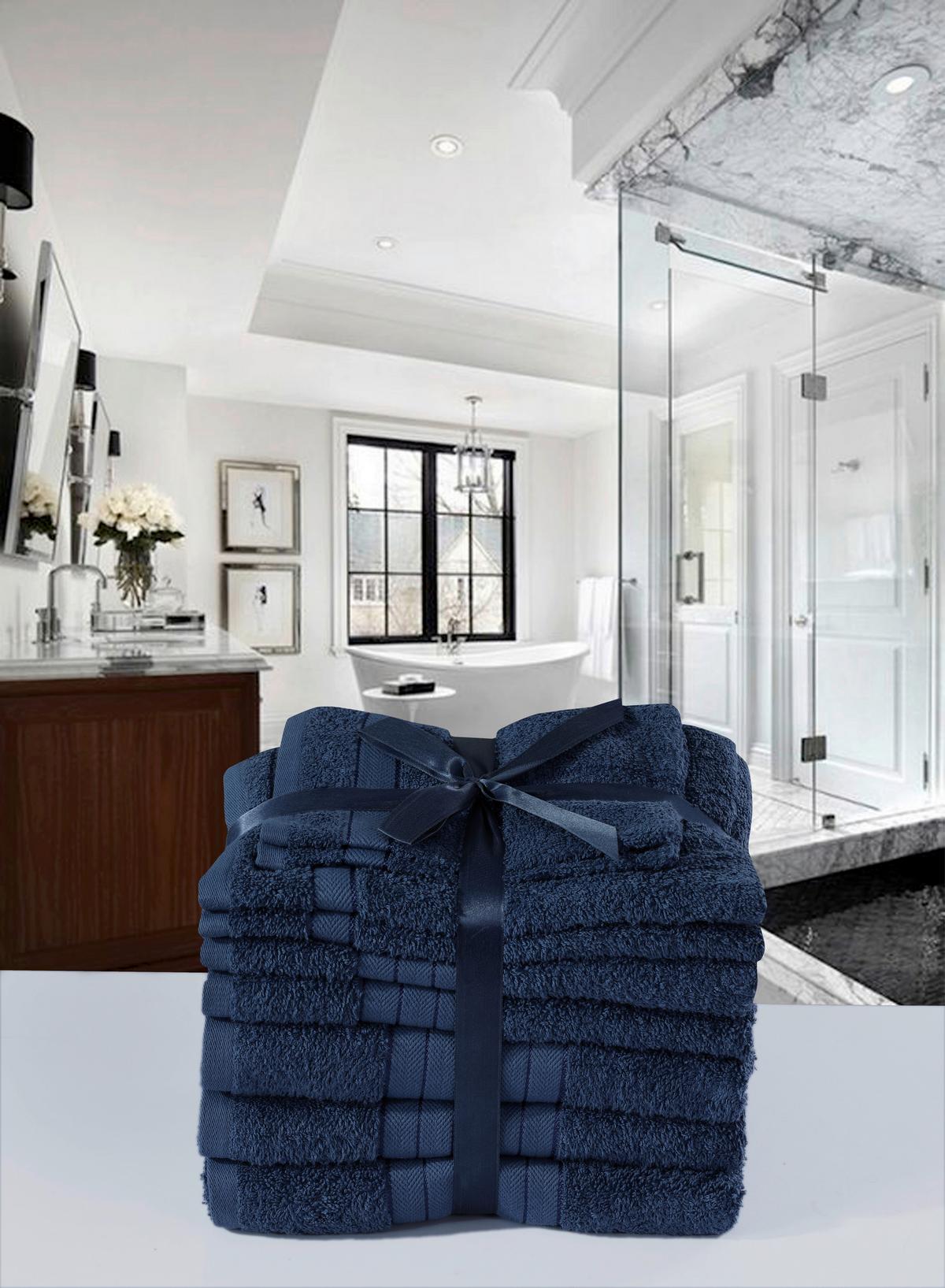 Frottierset 8-Teilig, Dunkelblau - Blau, Basics, Textil