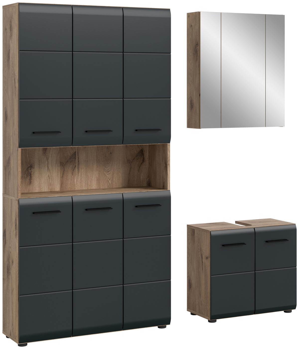 Kúpeľňa Ice 3-dielan, čierna/dub tmanvy - čierna/tmavý dub, Basics, kompozitné drevo/plast (150cm) - MID.YOU