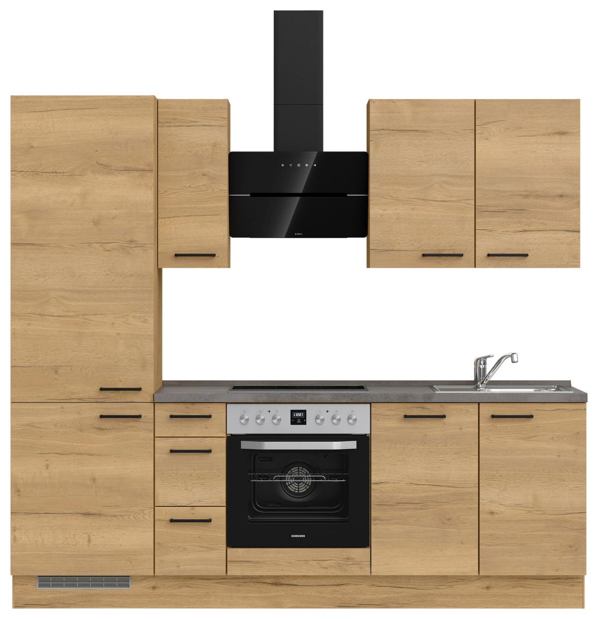 Kuchynská linka 240 cm, dub Sierra - čierna/farba duba, Modern, kov/kompozitné drevo (240cm) - Nobilia