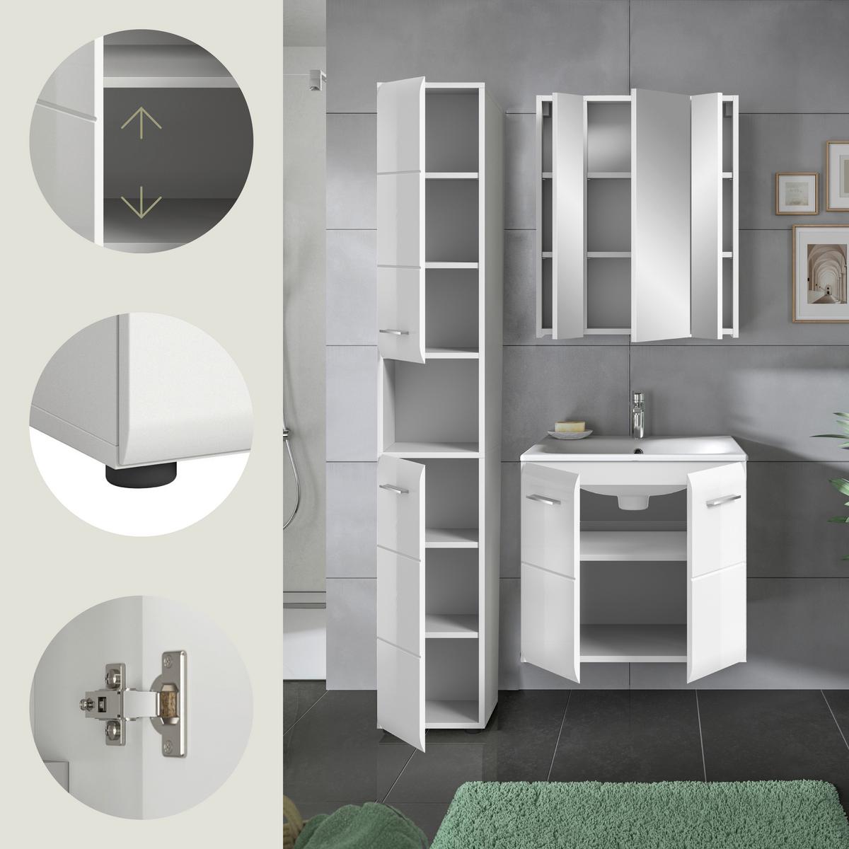 Badezimmer Ice Weiß/weiß Hg 3--Teilig - Weiß Hochglanz/Schwarz, MODERN, Keramik/Holzwerkstoff (90/185/46cm) - MID.YOU