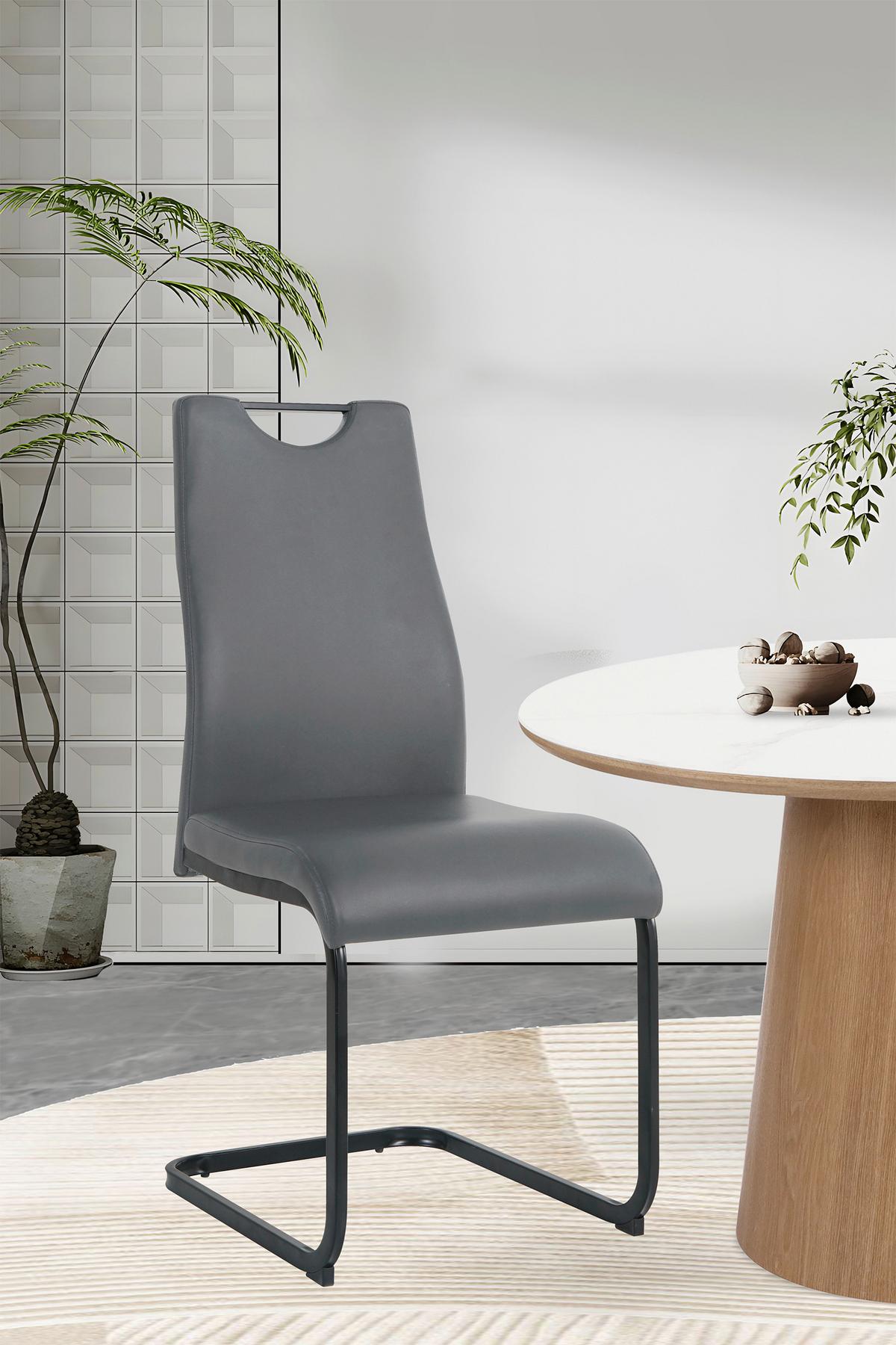 Stuhl-set Lederlook Grau, B: 42cm - Schwarz/Grau, Design, Kunststoff/Textil (42/98/56cm) - Livetastic