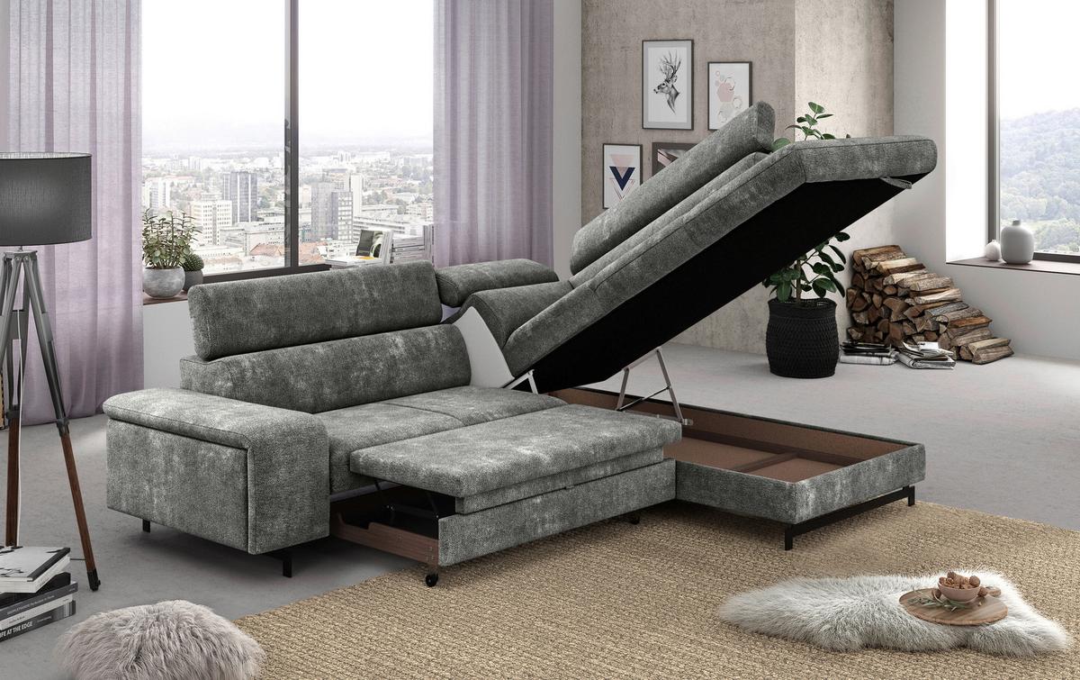 Ecksofa mit Bettkasten Emma Grau 262x215 cm - Schwarz/Grau, Textil (262/215cm) - MID.YOU