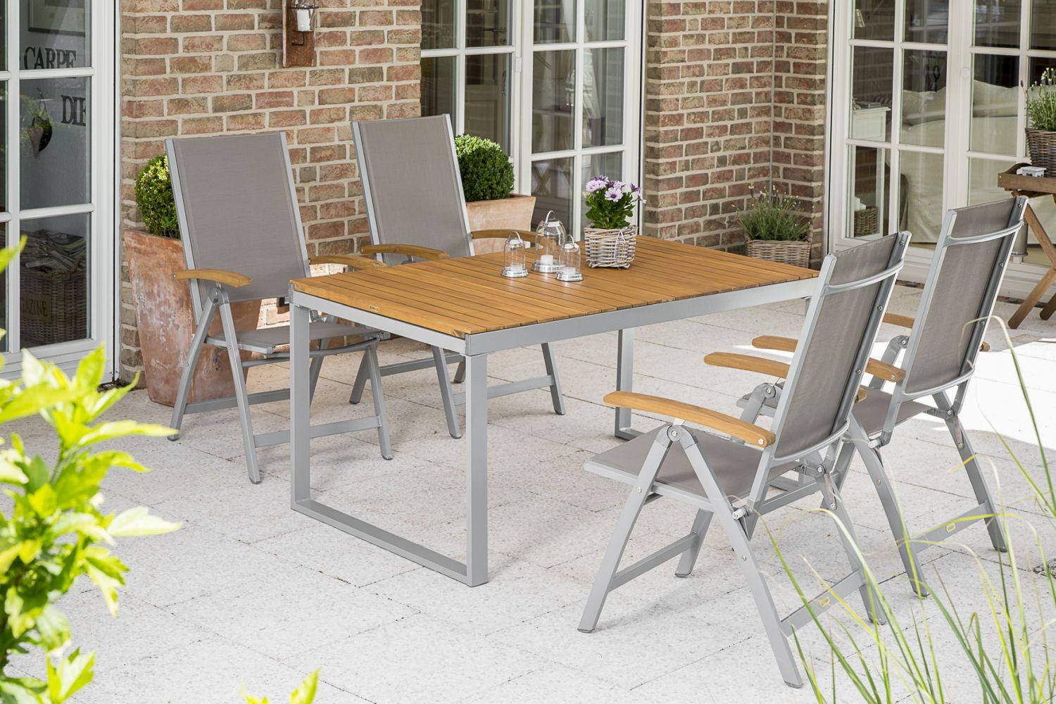 Gartengarnitur 5-Tlg. Naxos Alu/Holz/Textil - Silberfarben/Grau, ROMANTIK / LANDHAUS, Holz/Textil - Gardenson