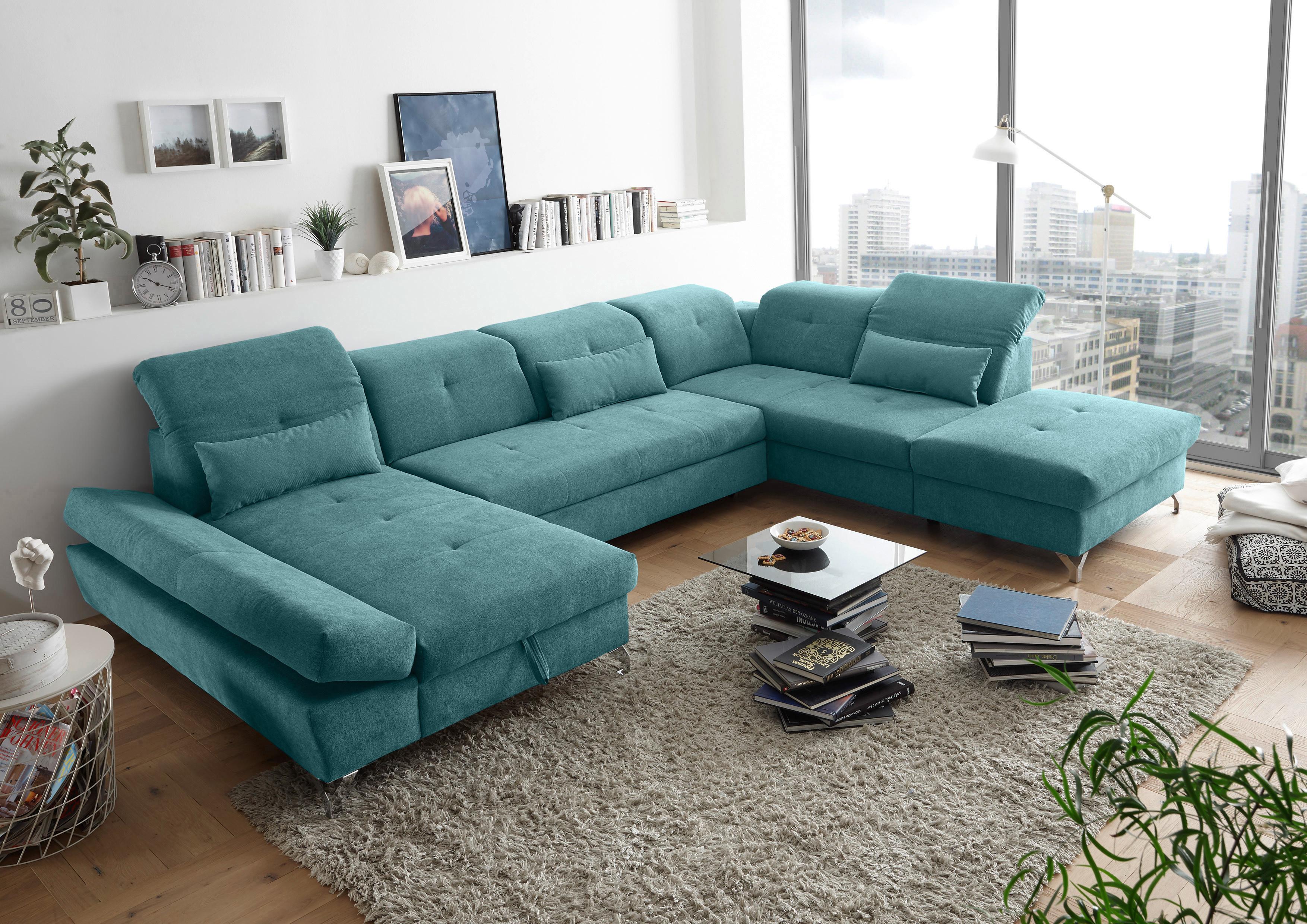 Ecksofa Melfi Türkis U: 168 Cm - Türkis/Silberfarben, MODERN, Textil (168/350/245cm) - MID.YOU
