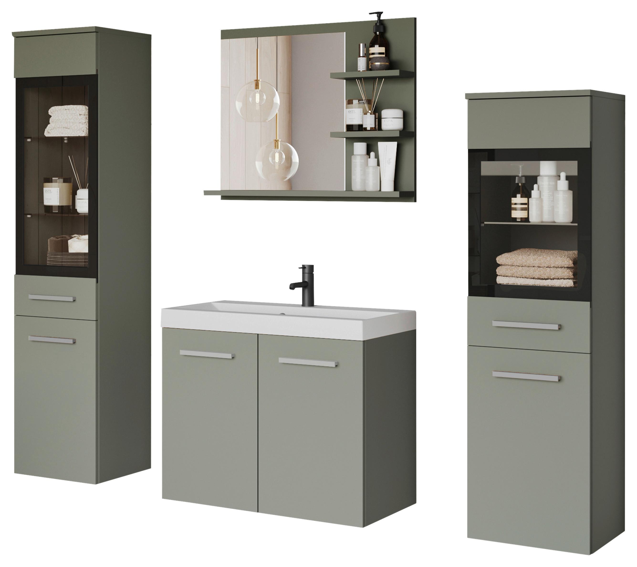 Badezimmer Madrit-Set 5-Tlg Grün B: 120,4 cm - Weiß/Grün, LIFESTYLE, Glas/Keramik (120,4/131,5/34,5cm) - P & B