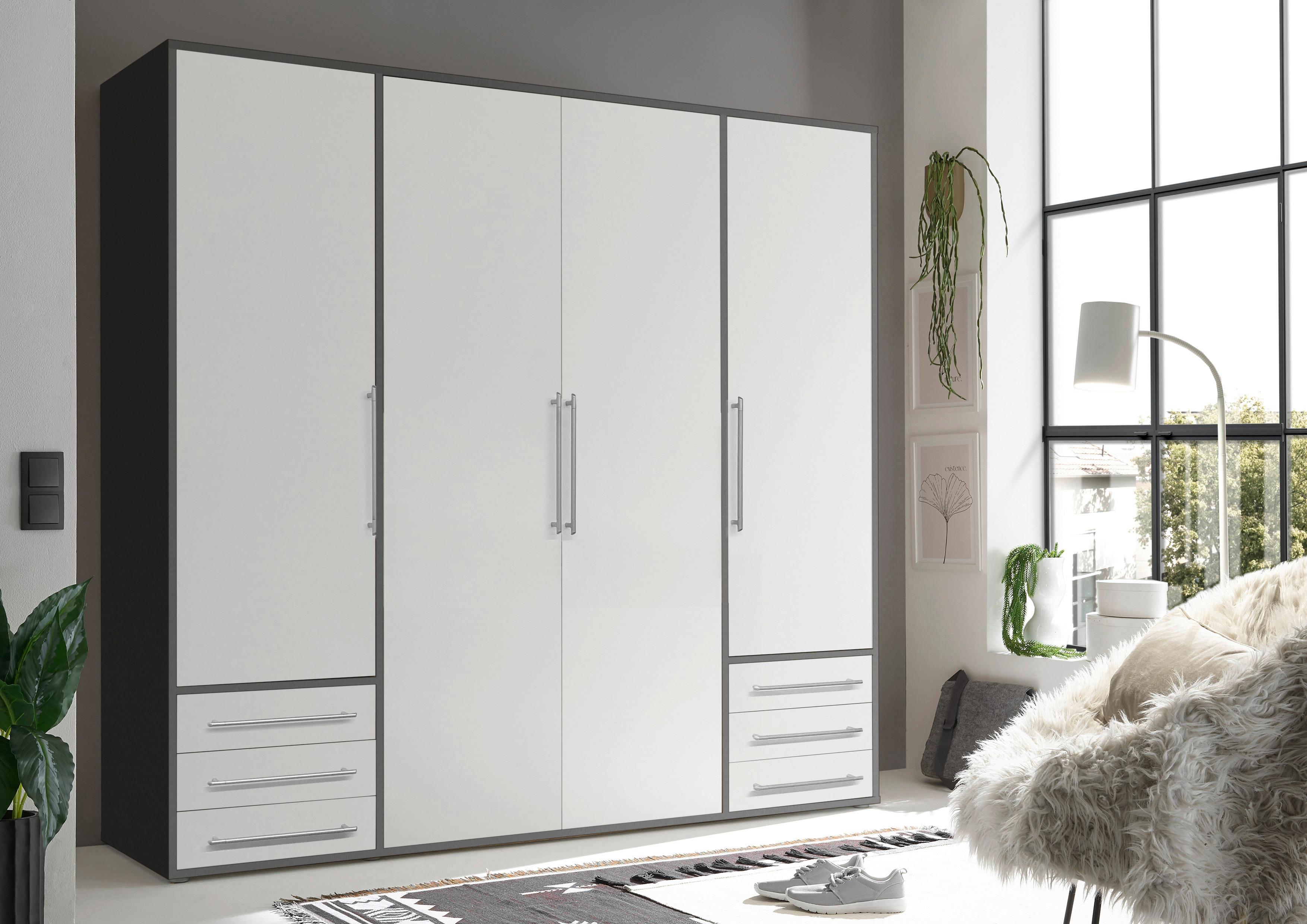 Drehtürenschrank mit Laden B: 206 cm Lyss Weiß/Graphitfarben - Graphitfarben/Weiß, MODERN, Holzwerkstoff (206/194/58cm) - Livetastic