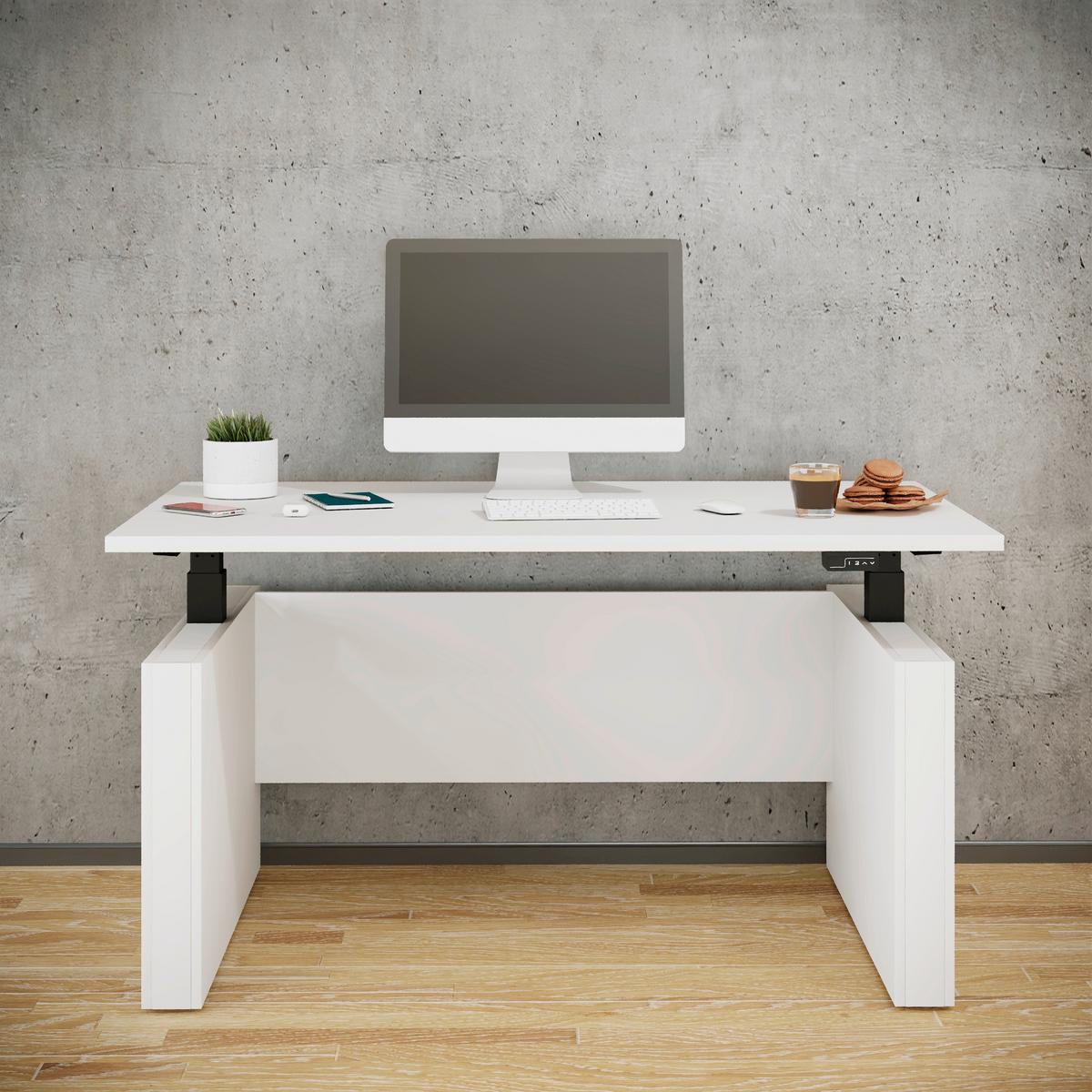 Schreibtisch E-Salia Weiß/Schwarz L: 138cm - Schwarz/Weiß, KONVENTIONELL, Holzwerkstoff/Metall (138/80/73-122cm) - MID.YOU
