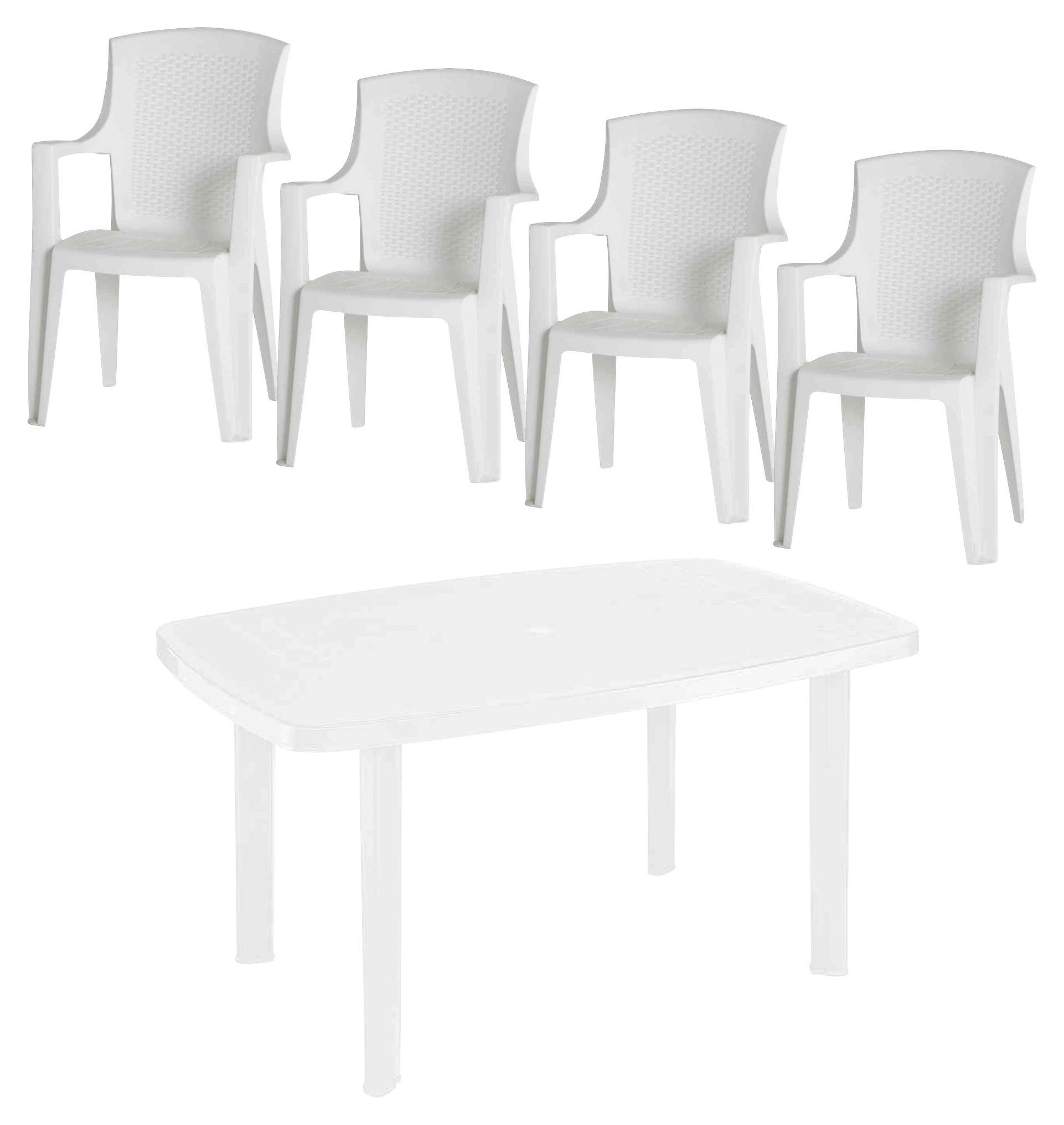 Gartenmöbel Set 5-tlg. aus Kunststoff - Weiß, KONVENTIONELL, Kunststoff (140/90/72cm) - Gardenson