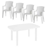 Gartenmöbel Set 5-tlg. aus Kunststoff - Weiß, KONVENTIONELL, Kunststoff (140/90/72cm) - Gardenson