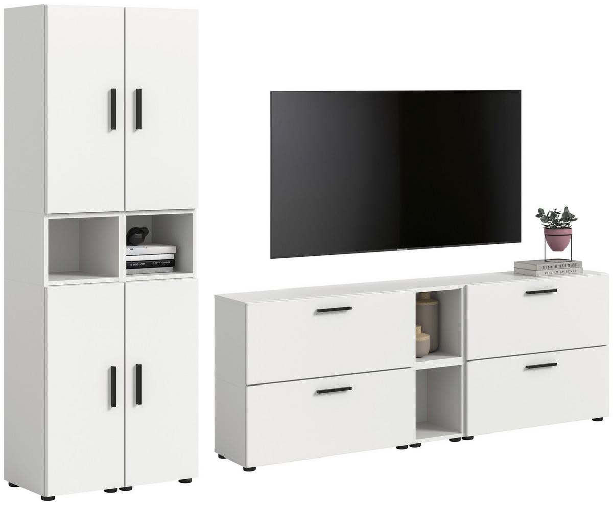 Wohnwand, The ONE 3, B: 300 cm Weiss - Schwarz/Weiß, Trend, Holzwerkstoff (260/182/34cm)