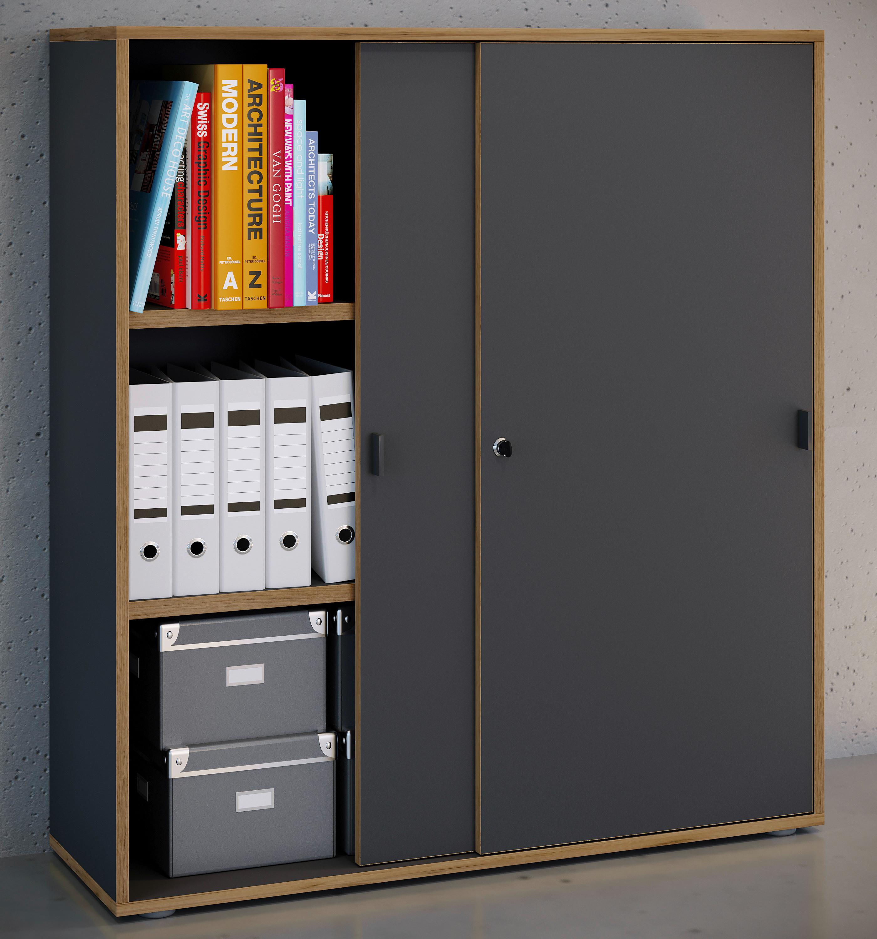 Aktenschrank Salia Anthrazit, Honigeiche B:100 cm - Honigeiche/Anthrazit, Design, Holzwerkstoff (100/110/37cm) - MID.YOU