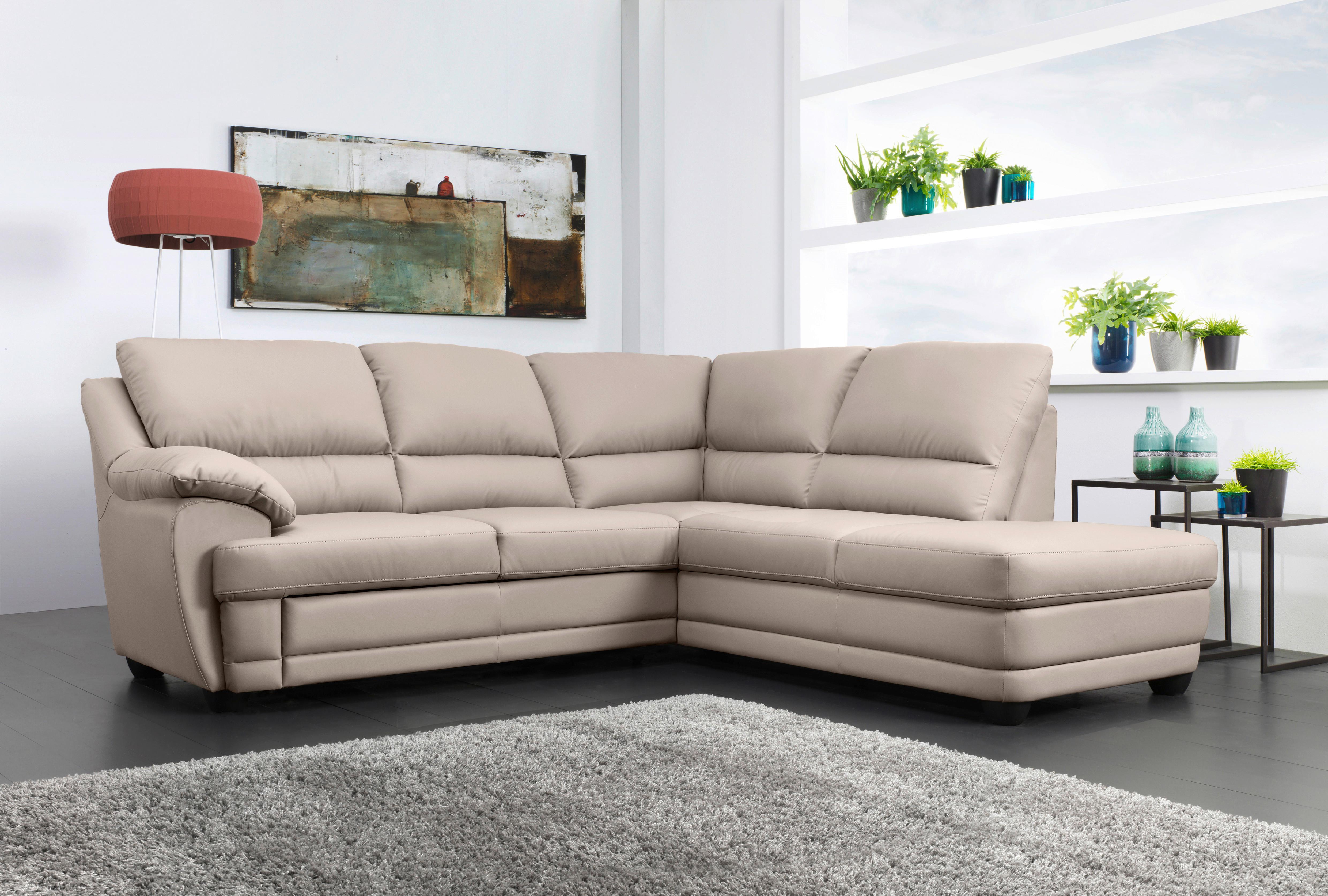 Ecksofa Nebolo Sandfarben Lederlook - Sandfarben, Design, Textil (245/225cm) - Livetastic