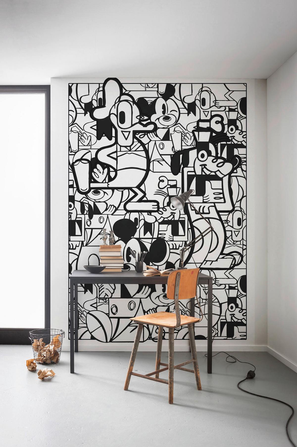 Fototapete Mickey Constructive - Schwarz/Weiß, Trend, Textil (200/280cm)