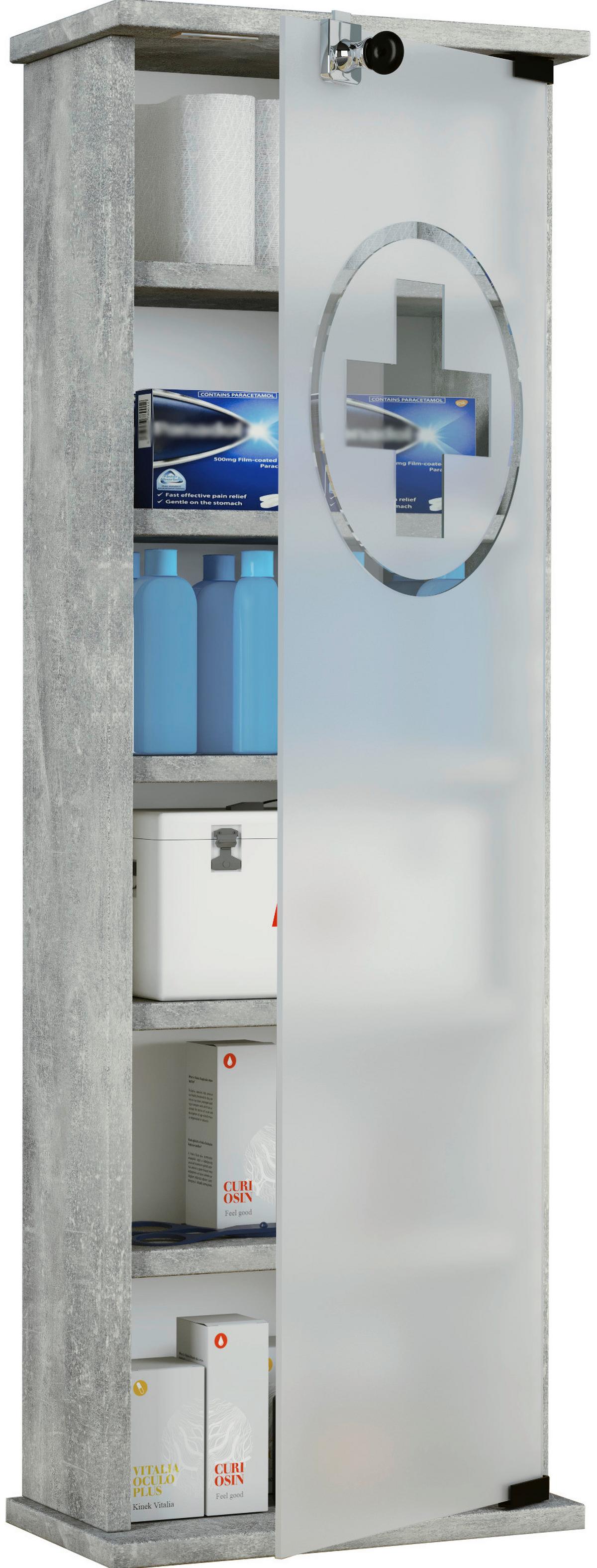 Medizinschrank Gusal XXL Betonoptik 31x92cm versperrbar - Grau, Basics, Glas/Holzwerkstoff (31/92/18cm) - MID.YOU