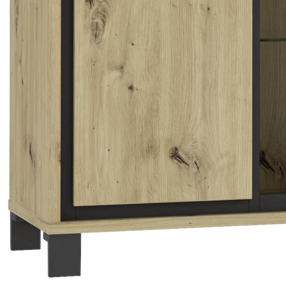 Sideboard mit Glaselement B: 177,4cm Trondheim, Eiche Dekor - Eichefarben/Schwarz, Basics, Glas/Holzwerkstoff (177,4/81,3/41,5cm) - Livetastic
