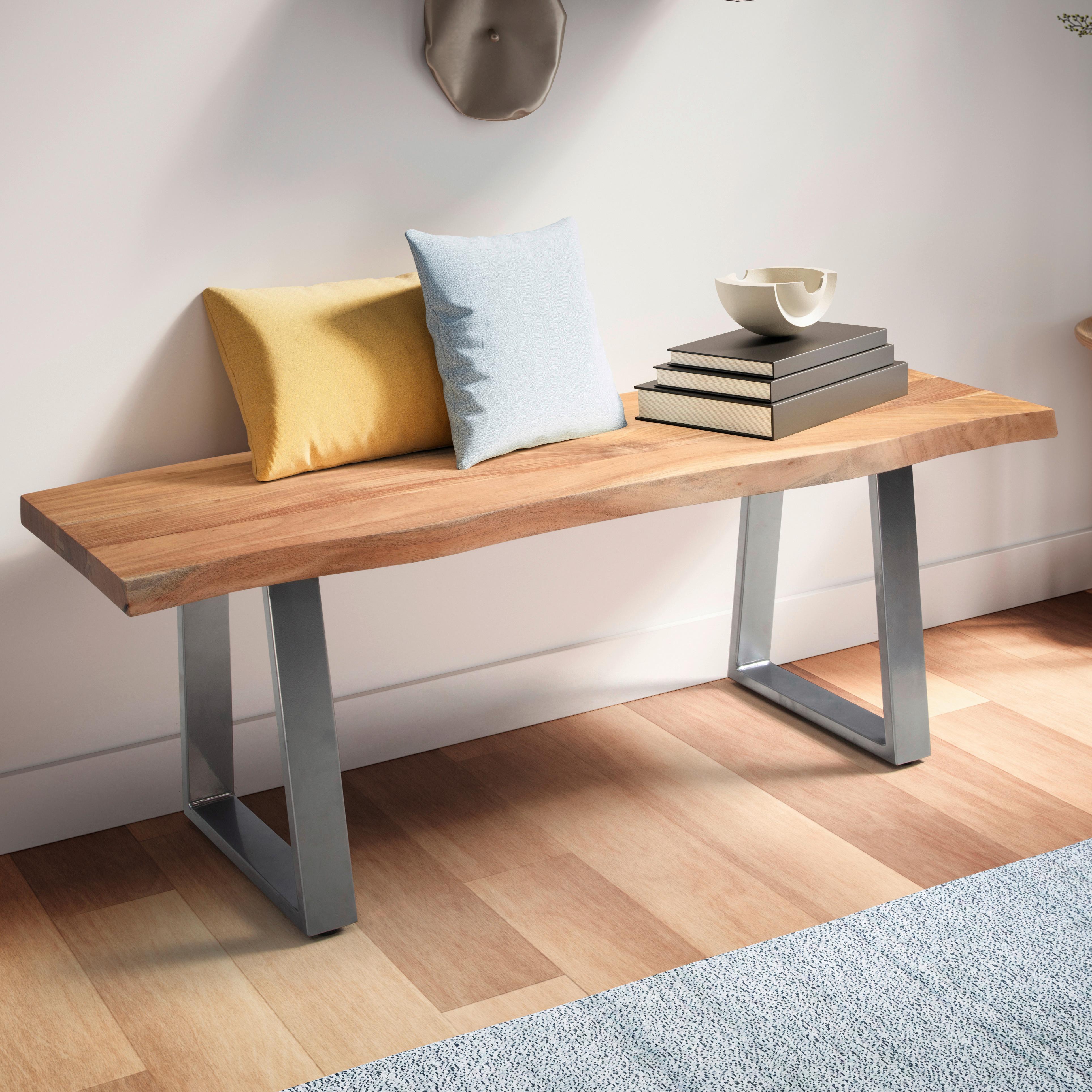 Garderobenbank Garderobenbank - Chromfarben/Hellbraun, Design, Holz (120/40/45,5cm) - MID.YOU