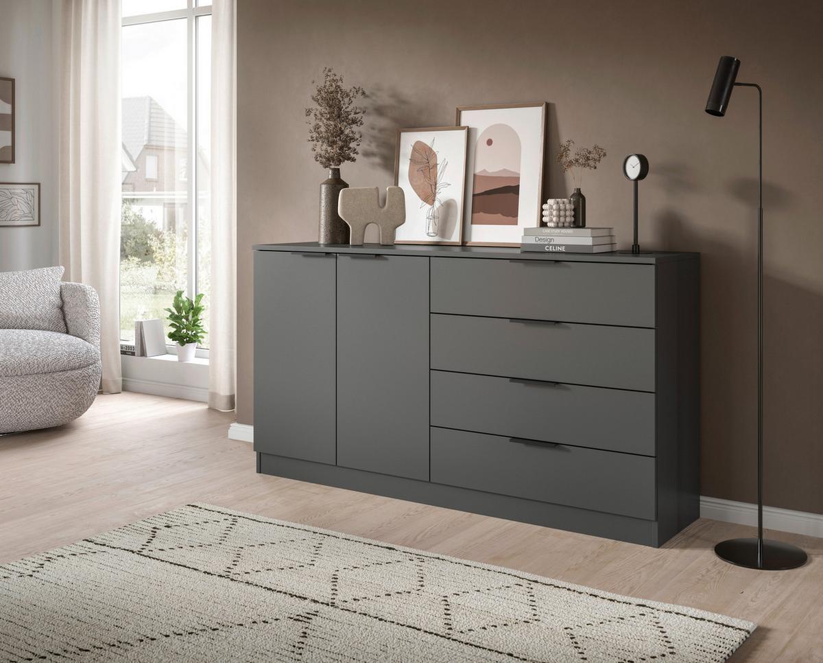 Kommode Kopenhagen Anthrazit, B: 148 Cm - Anthrazit/Schwarz, Design, Holzwerkstoff (148/80/35cm) - Livetastic