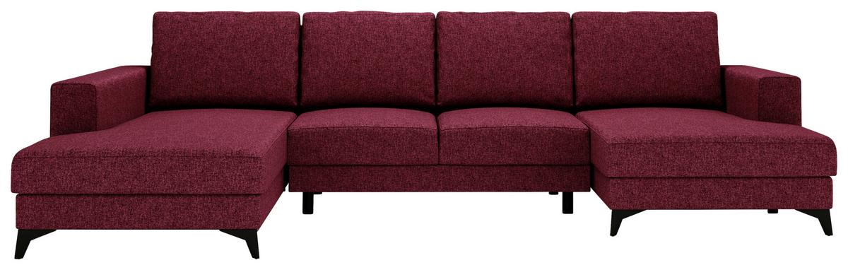 Wohnlandschaft Harvey Mit Schlaffunktion Rot - Rot/Schwarz, Design, Textil (190/339/156cm) - Livetastic