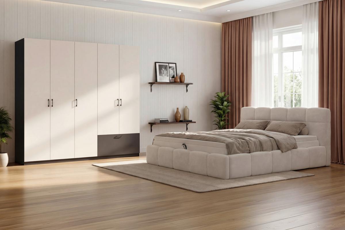 Drehtürenschrank mit Schublade 225cm Mila Kaschmir/Anthrazit - Kaschmir/Anthrazit, KONVENTIONELL, Holzwerkstoff (225/210/54cm)
