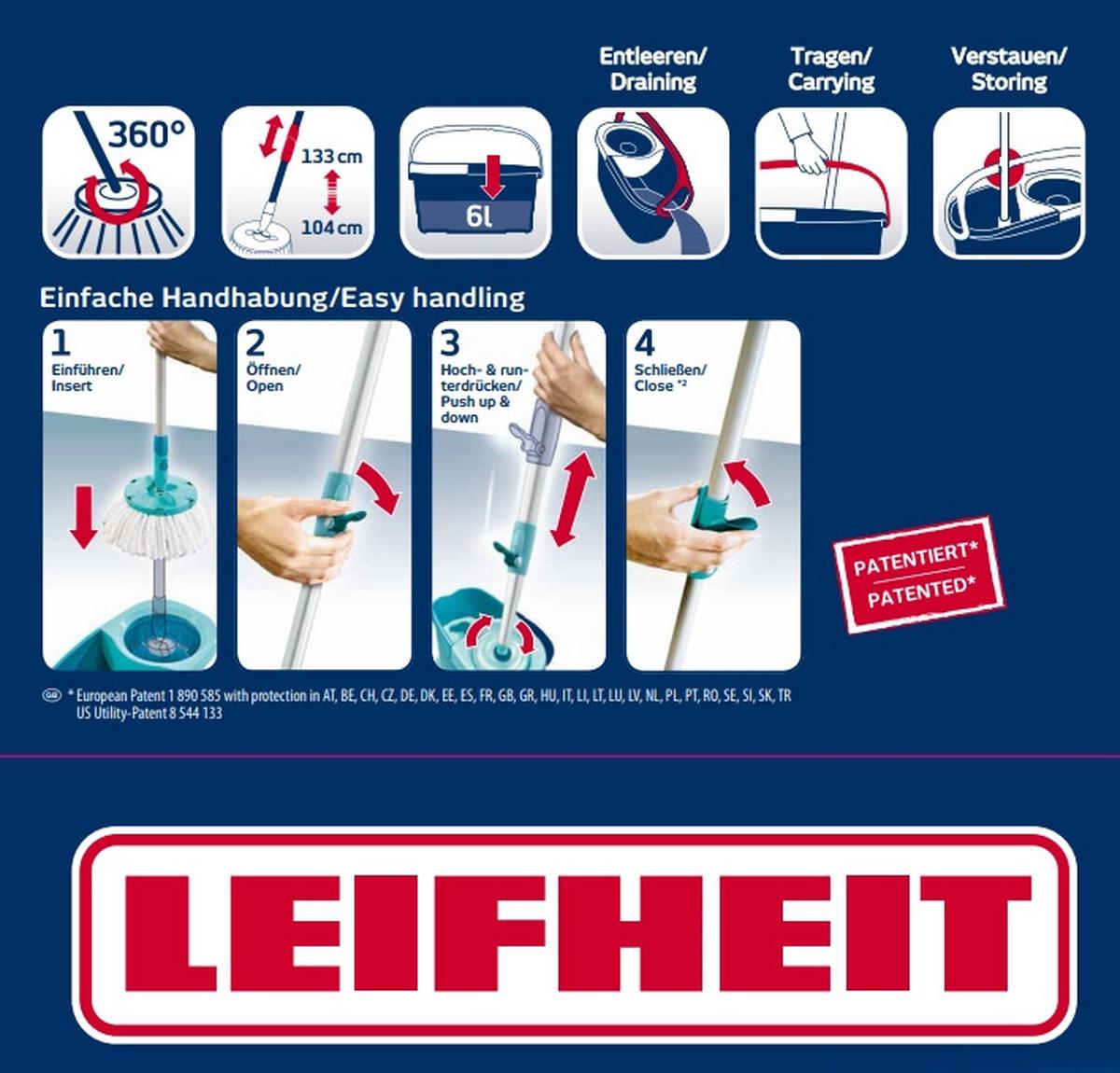 Leifheit Bodenreinigungsset Rotation - Türkis/Silberfarben, Basics, Kunststoff/Textil - Leifheit