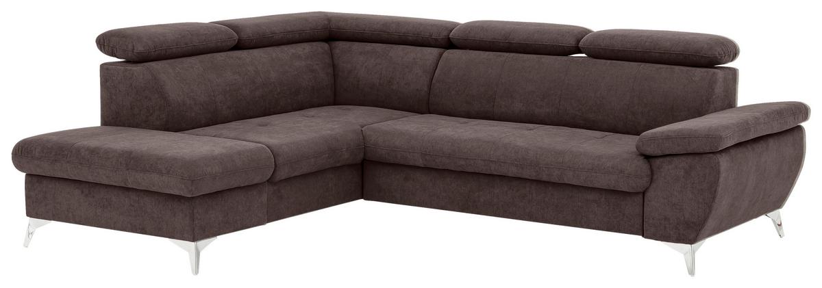 Ecksofa Mit Schlaffunktion Und Bettkasten Gisele Braun - Chromfarben/Dunkelbraun, KONVENTIONELL, Textil (209/256cm) - Livetastic