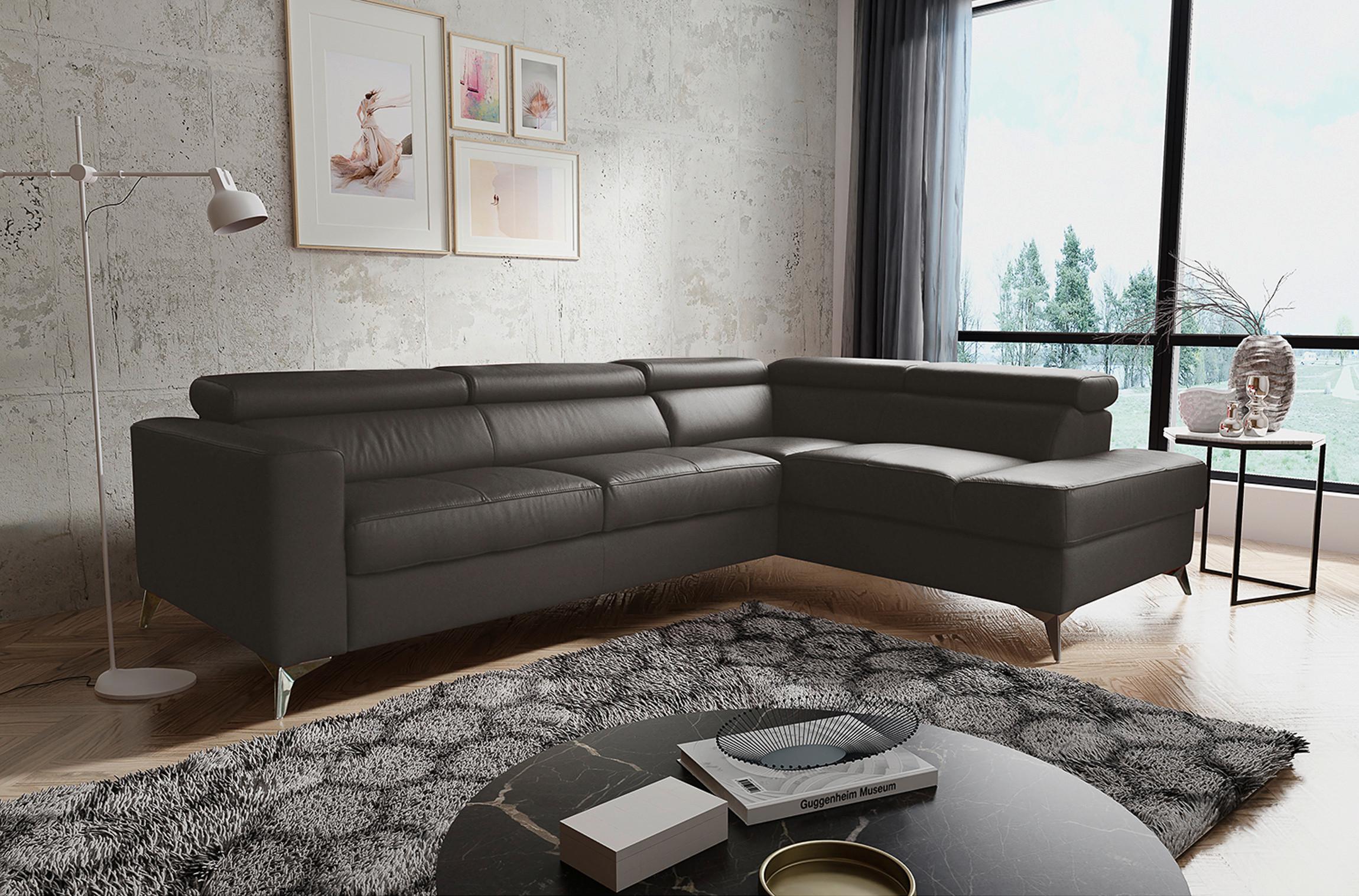 Ecksofa Mondo Dunkelbraun S: 286x208 Cm - Chromfarben/Dunkelbraun, Design, Leder/Textil (286/208cm) - Livetastic