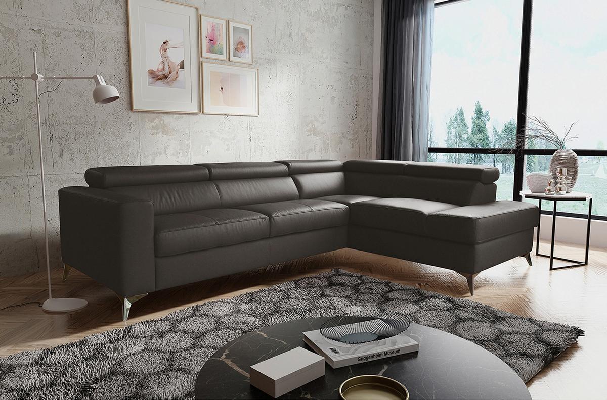 Ecksofa Mondo Dunkelbraun S: 286x208 Cm - Chromfarben/Dunkelbraun, Design, Leder/Textil (286/208cm) - Livetastic