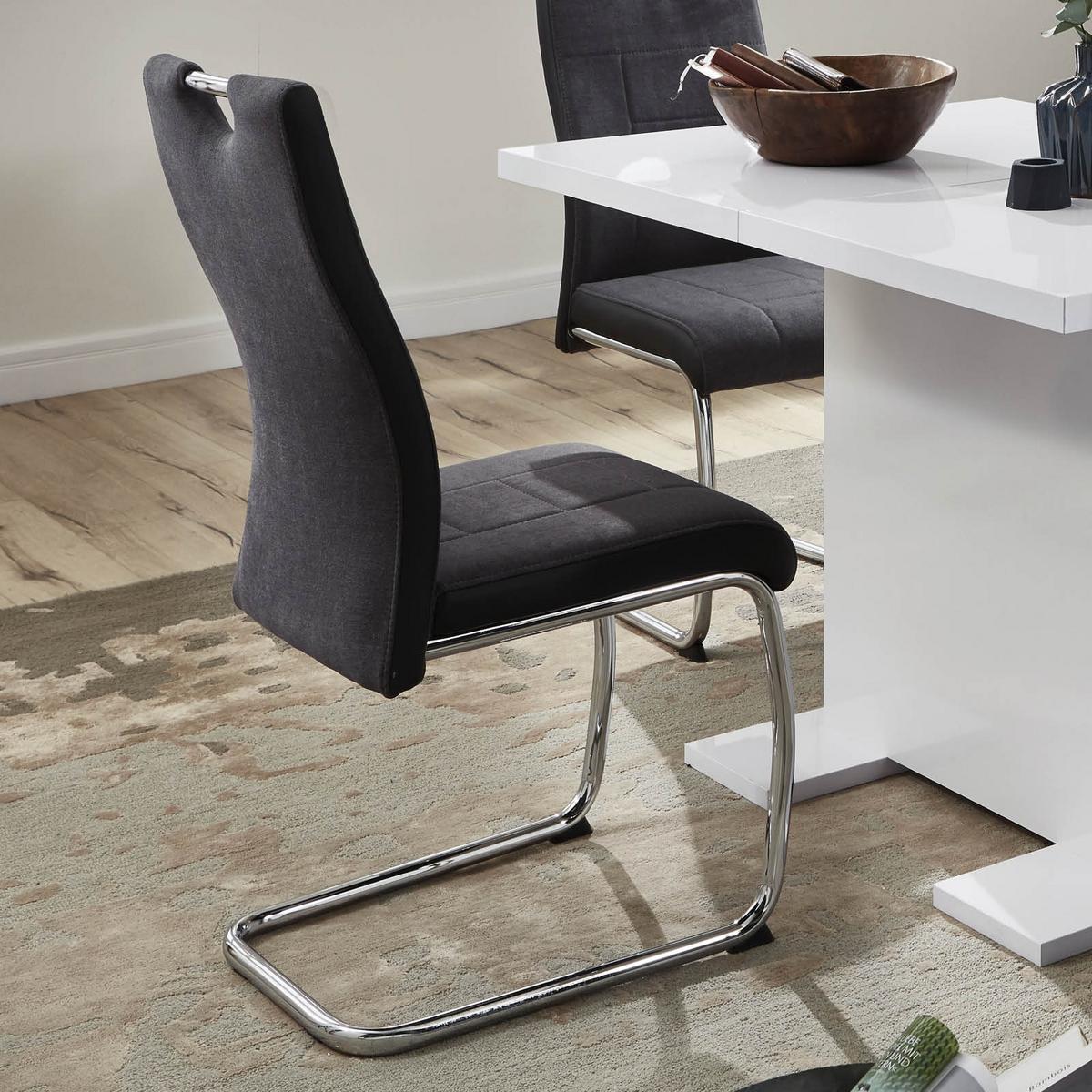 Schwingstuhl Alina S Anthrazit Gepolstert 4er-Set - Chromfarben/Anthrazit, MODERN, Textil/Metall (43/98/59cm) - MID.YOU