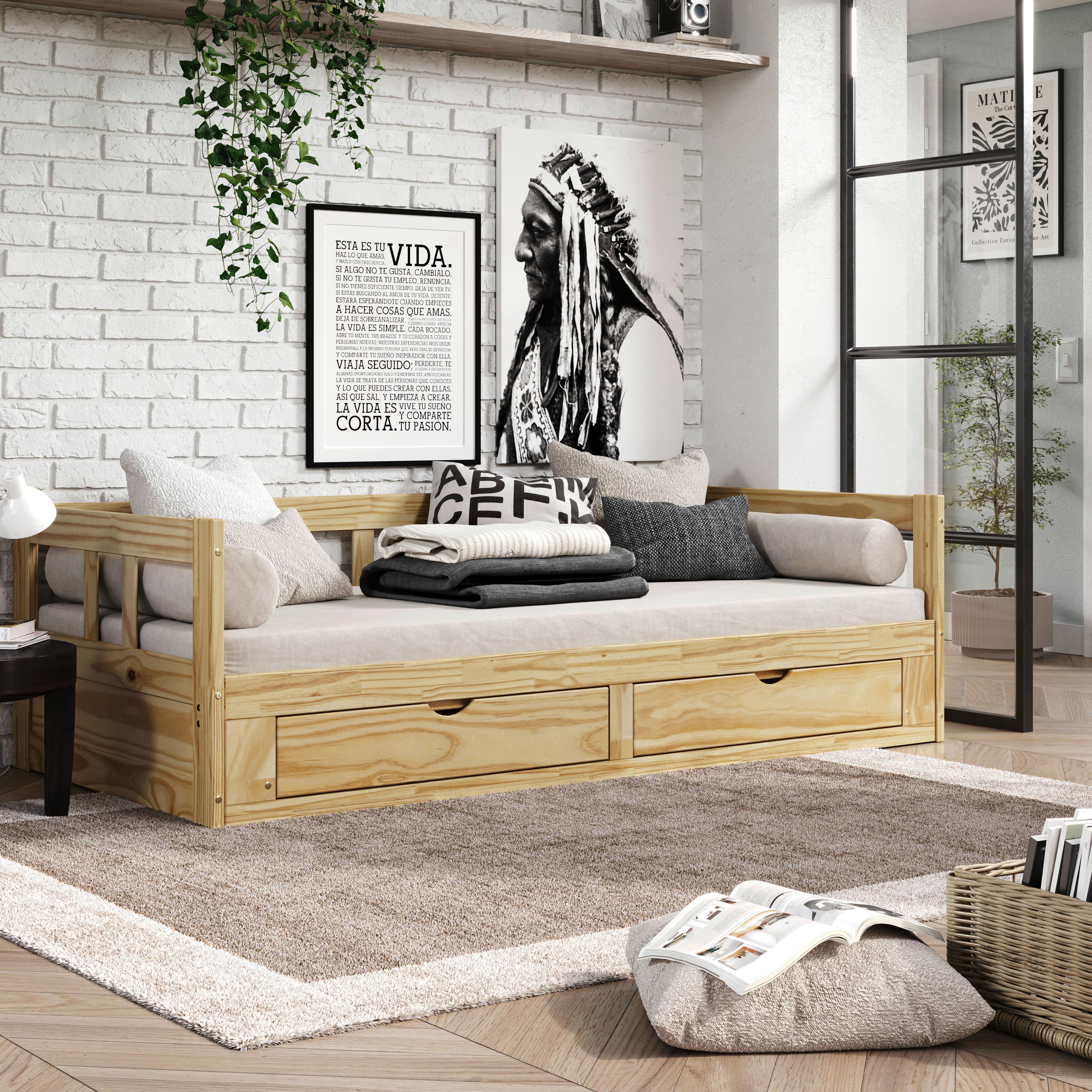 Ausziehbett Livio Natur - Naturfarben, MODERN, Holz/Holzwerkstoff (90/200cm) - MID.YOU