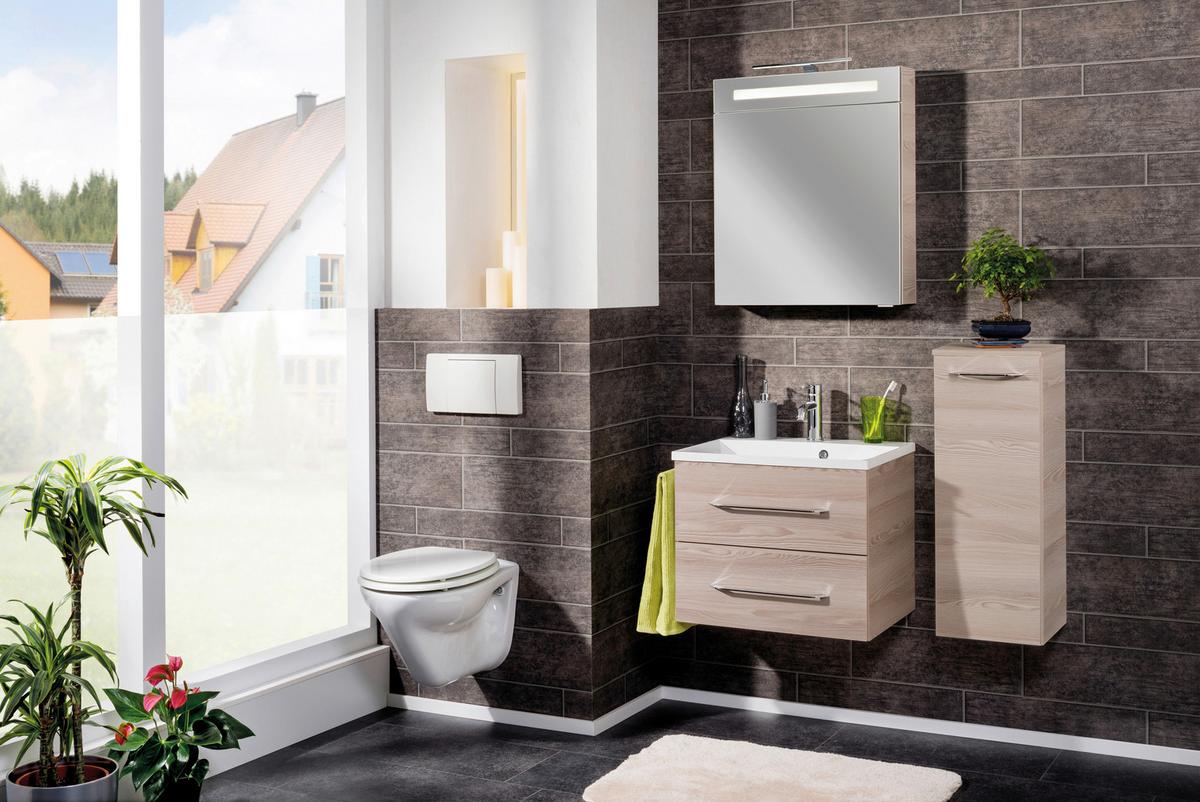 Waschbecken mit Unterschrank Clever B: 60 cm Eschefarben - Eschefarben/Weiß, MODERN, Holzwerkstoff/Kunststoff (60cm) - MID.YOU