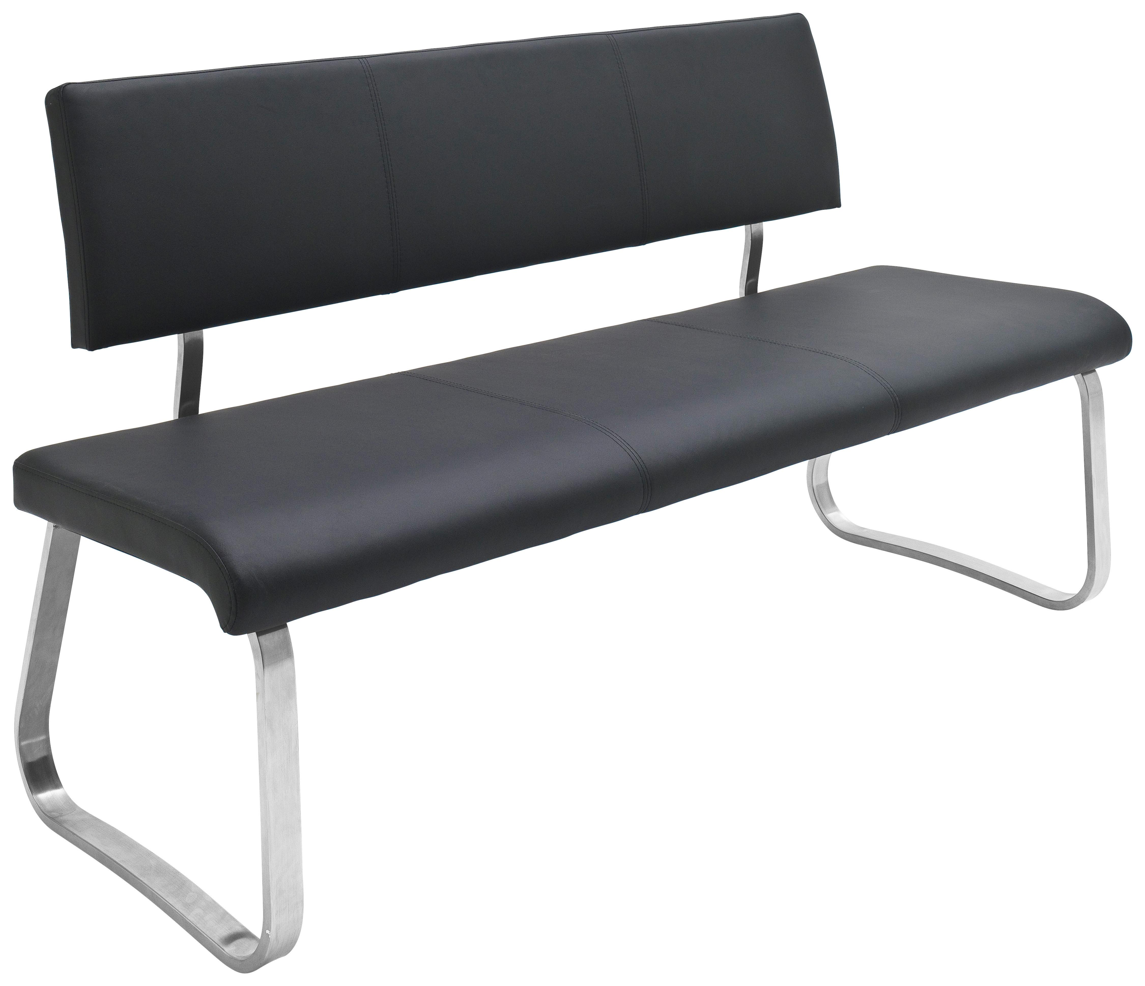 Sitzbank mit Lehne Schwarz Arco 155x86x59 cm - Edelstahlfarben/Schwarz, Design, Leder/Metall (155/86/59cm) - Livetastic