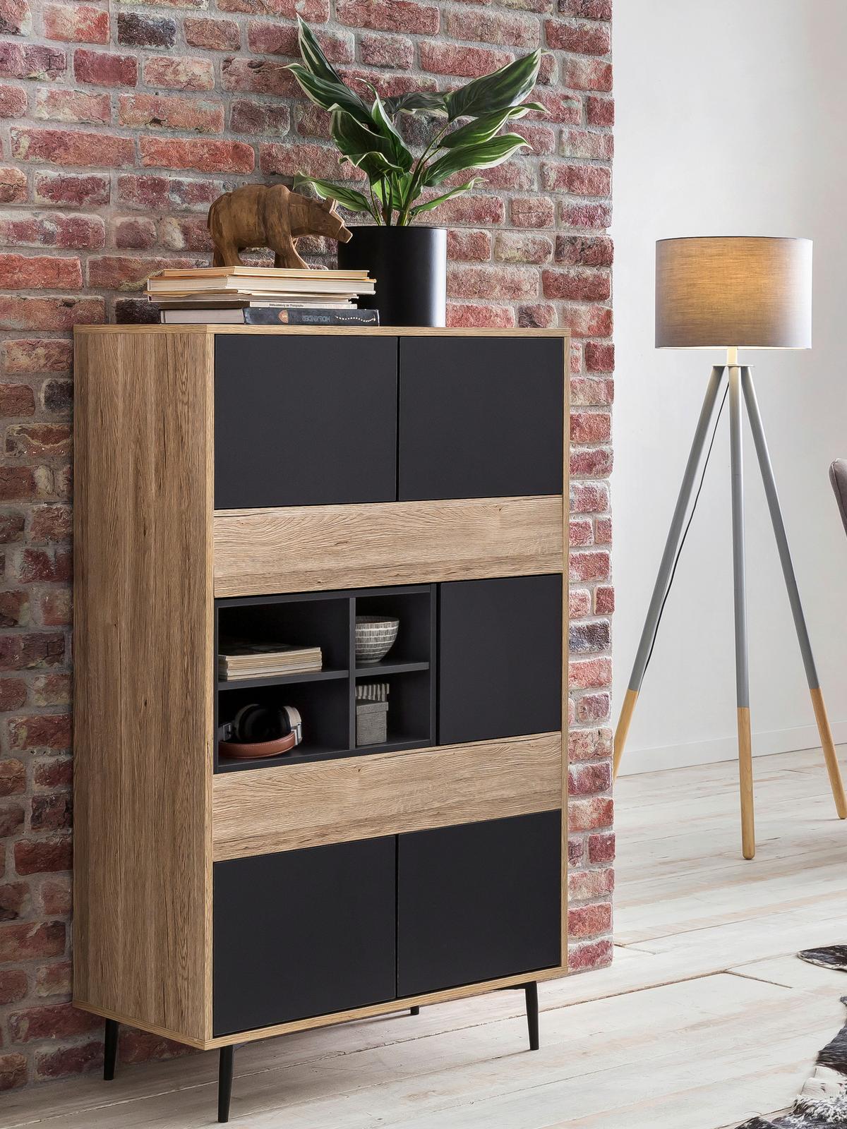 Highboard Anthrazit, Naturfarben B: 78cm - Anthrazit/Schwarz, Design, Holzwerkstoff (78/130/39cm) - Livetastic