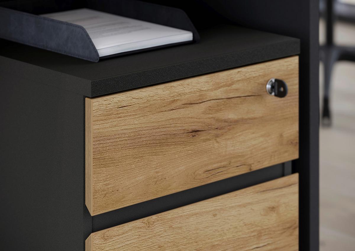 Rollcontainer Eiche Dekor Graphit Lissabon 41x60x50cm - Eichefarben/Graphitfarben, MODERN, Holzwerkstoff/Kunststoff (41/60/50cm) - Germania